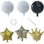 Set of 6 Gold Black Marble Mylar Foil Party Balloon Set, Star, Round and Crown Balloon Bouquet With Ribbon, Party Decorations