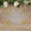 20-Pack Economy Plastic Round Charger Plates 13" in Clear with Gold Embossed Baroque Rim, Stylish Dinner Party Serving Plates