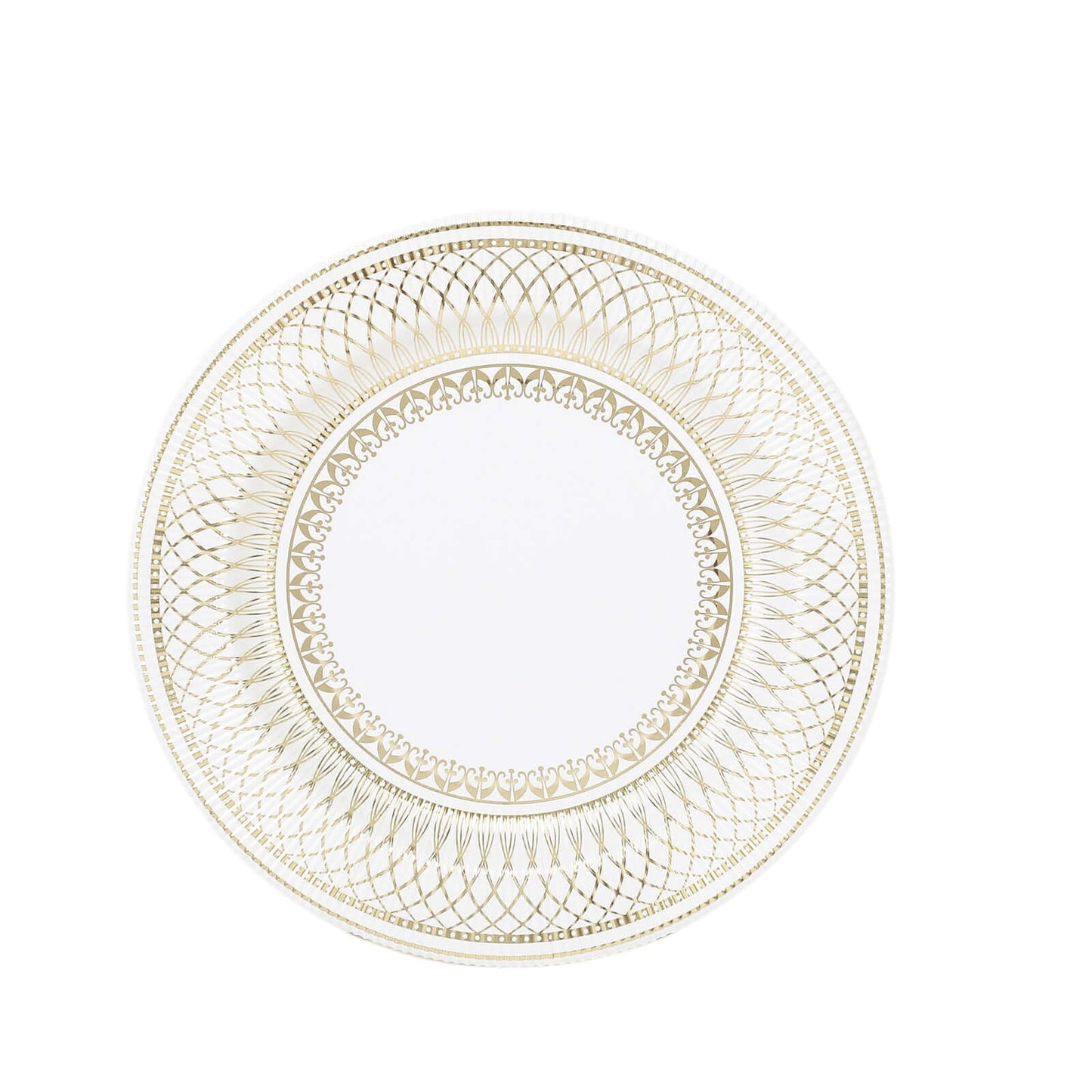 25-Pack Paper 10" Round Dinner Plates in White with Gold Vintage Porcelain Style Rim - Disposable 300GSM Party Plates