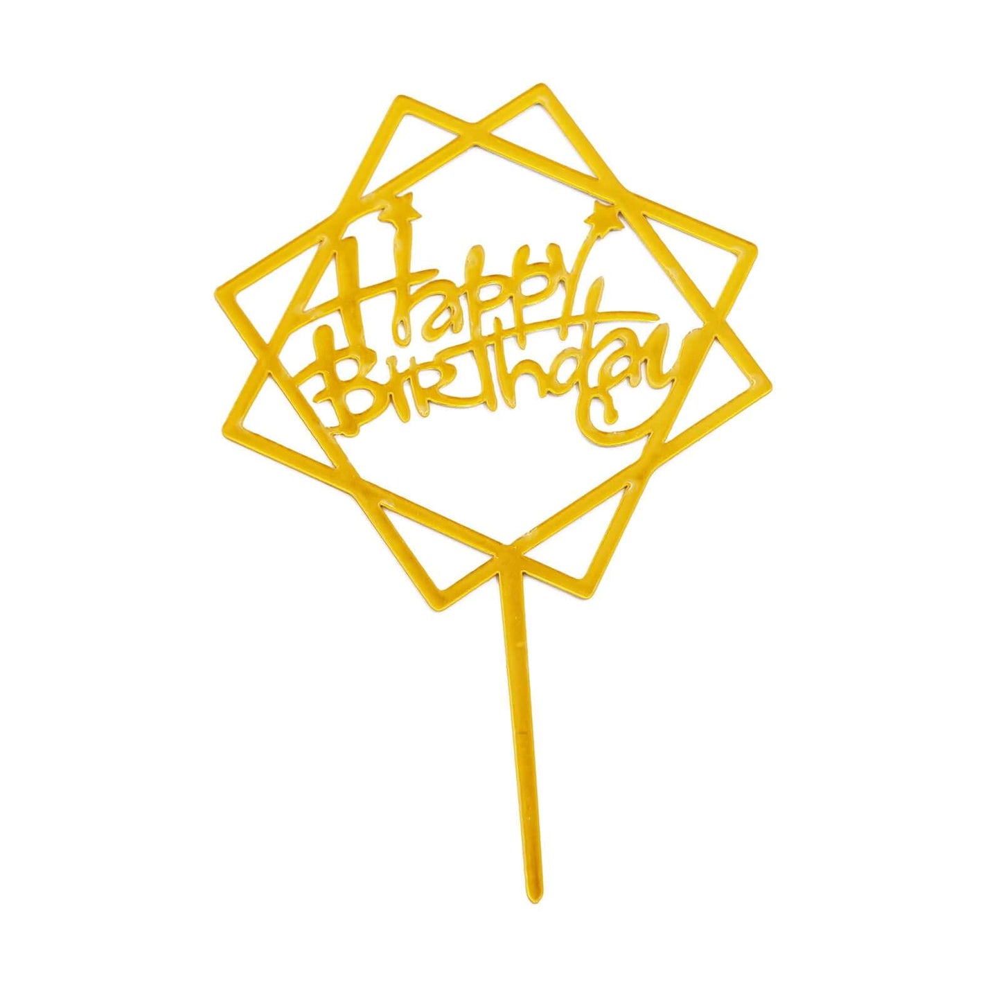 6-Pack Acrylic Happy Birthday Cake Toppers Gold Assorted Styles - Fun Reusable Cake Inserts for DIY Party Decoration Supplies