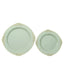 10-Pack Plastic 10" Round Dinner Plates in Sage Green with Gold Leaf Embossed Rim - Disposable Vintage Baroque Style Plates