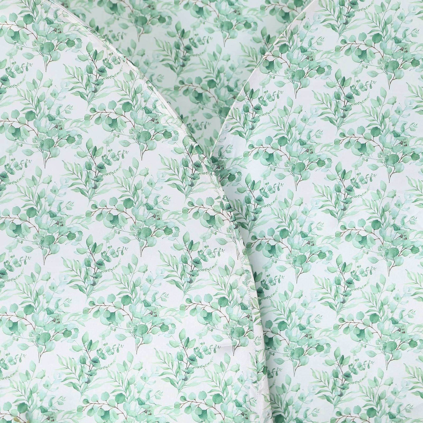 Set of 3 White Green Satin Chiara Wedding Arch Covers With Eucalyptus Leaves Print, Fitted Covers For Half Moon Backdrop Stands - 5ft, 6ft, 7ft