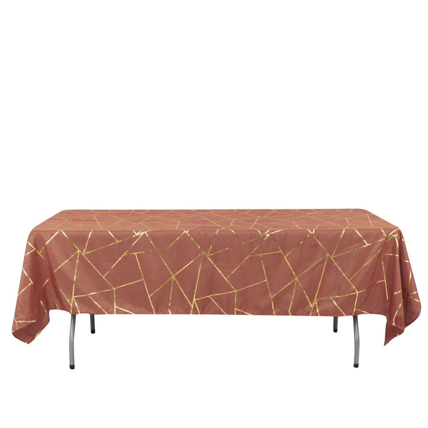 Polyester 60"x102" Rectangle Tablecloth Terracotta (Rust) with Gold Foil Geometric Pattern - Wrinkle-Resistant & Durable Table Cover