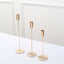 Set of 3 Taper Candle Stands Gold Metal Decorative Round Base Design - Wedding Table Accents 9", 10", 13"