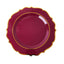 10-Pack Plastic 8" Round Dessert Plates in Burgundy with Gold Scalloped Rim - Disposable Appetizer/Salad Plates