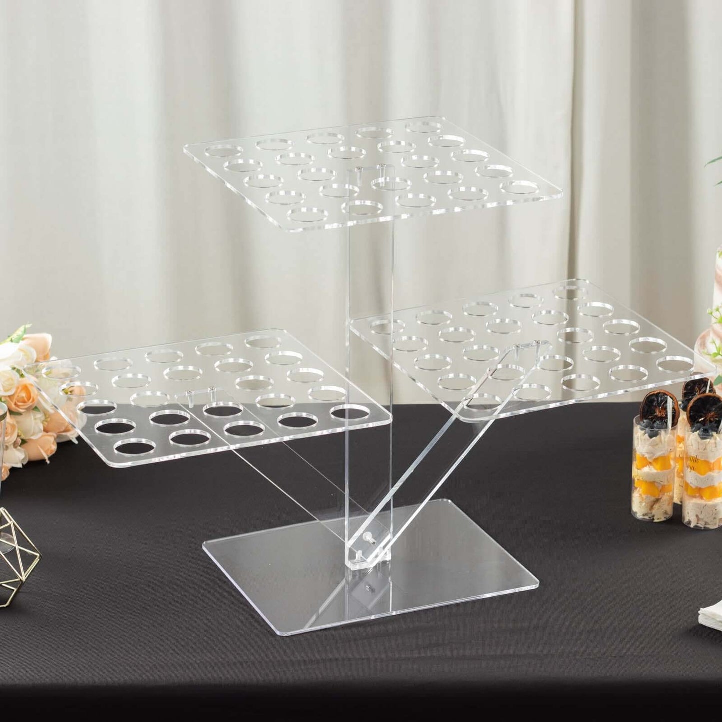 3-Tier Acrylic Square Ice Cream Cone Holder Clear - Foldable Multi-Purpose Dessert Display Stand with 72-Slots for Stylish Food Presentation 18" Tall