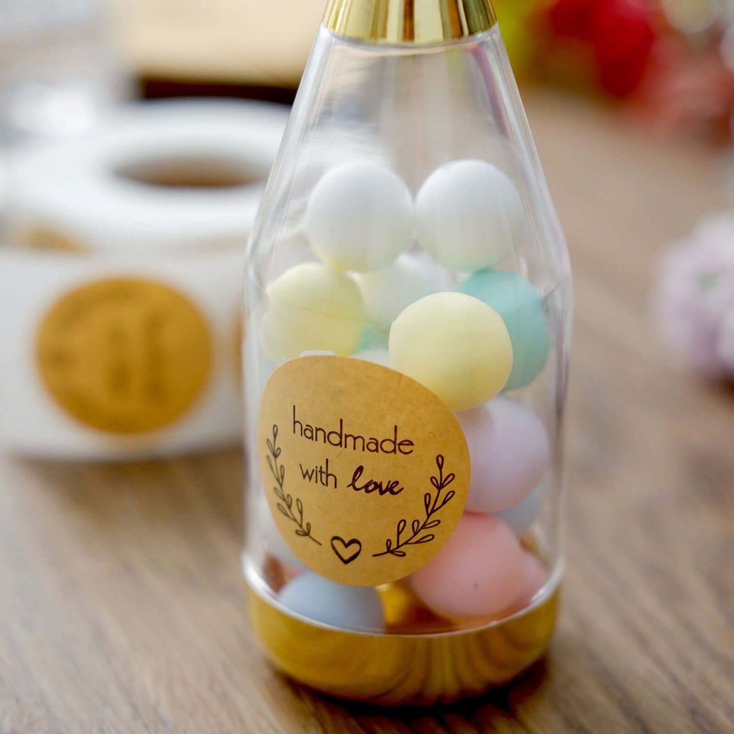 500Pcs 1.5â€ Handmade with Love Olive Branch Stickers Roll, Cookie and Bakery Box Labels - Round