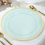 10-Pack Economy Plastic Round Charger Plates 12" in Transparent Blue with Wide Gold Rim, Decorative Dinner Party Serving Plates
