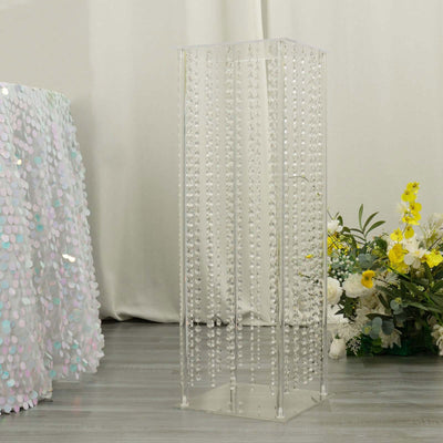 Acrylic Flower Pedestal Vase Pillar Stand with Crystal Beads Clear - Stylish Wedding Floor Centerpiece 40"