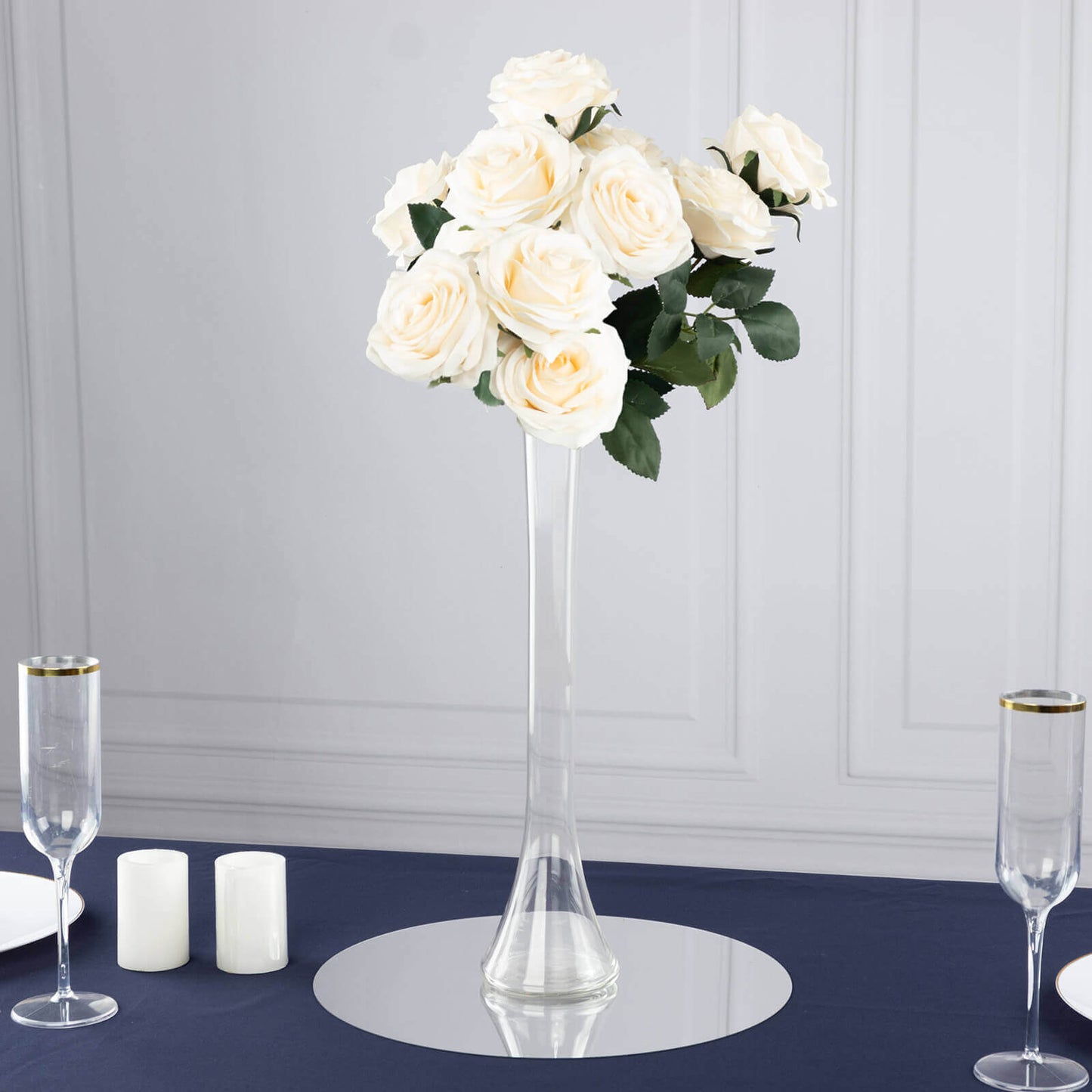 6-Pack Glass Eiffel Tower Vases Clear with Round Base - Tall Skinny Flower Bud Wedding Centerpieces 16"