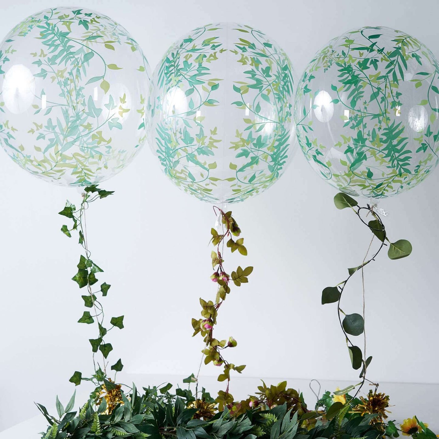2 Pack 20" Clear Green Leaf Print Bobo Bubble Balloons, Transparent PVC Balloons