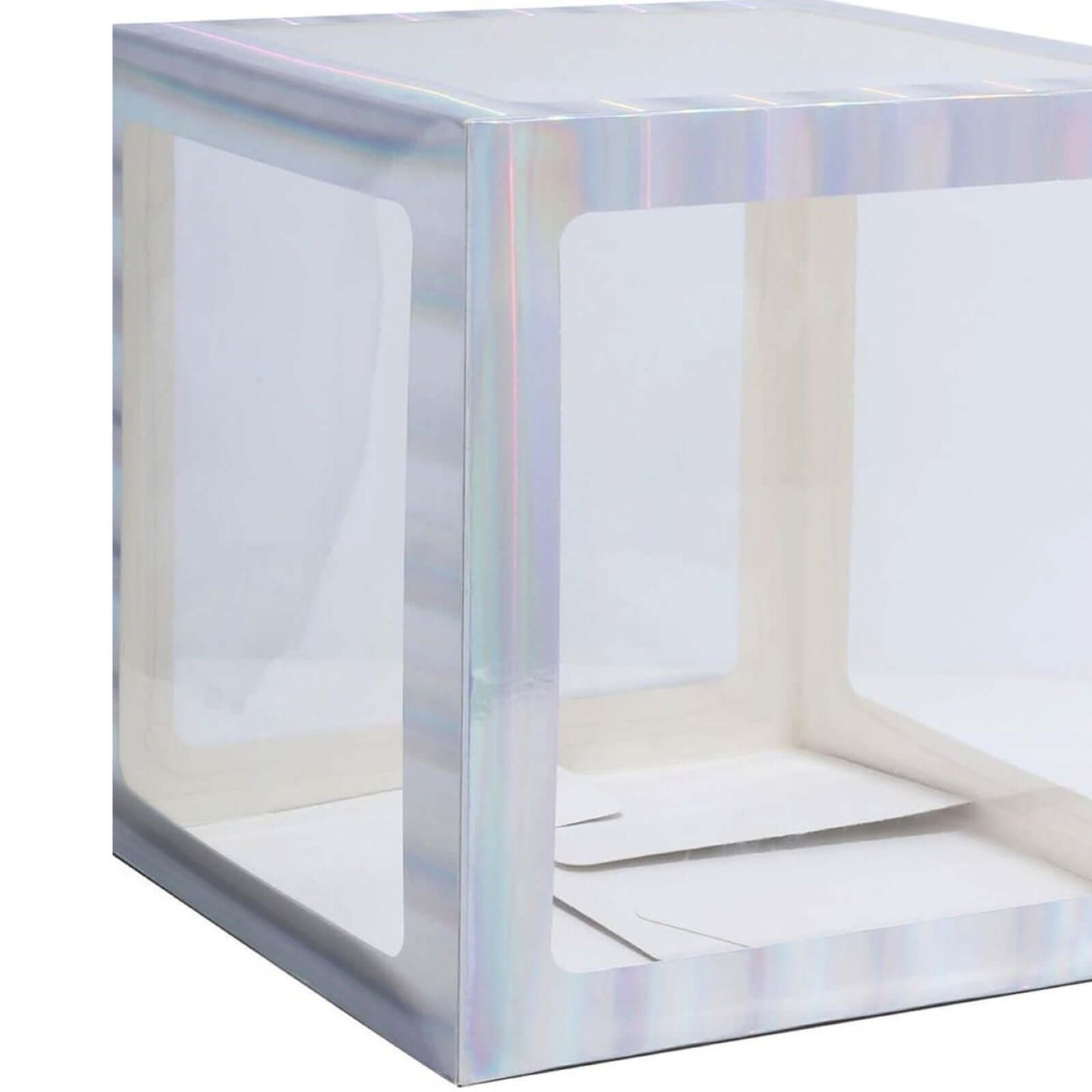 2 Pack 12" Iridescent Clear Baby Shower Party Decoration Boxes, Transparent DIY Balloon Boxes