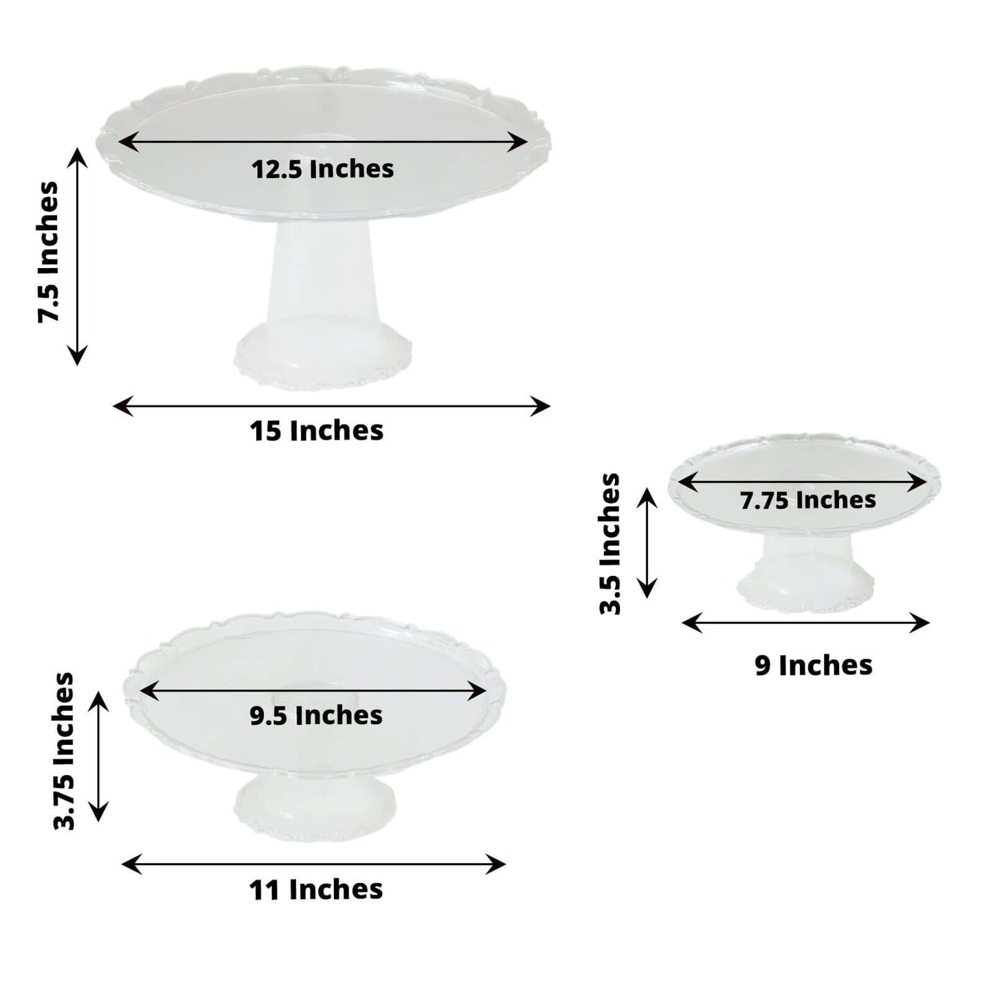 Set of 3 Plastic Round Pedestal Cake Stands Clear for Tea Parties Dessert Buffets & Banquets 9", 11", 15"
