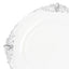 10-Pack Plastic 8" Round Dessert Plates in Clear with Silver Leaf Embossed Rim - Disposable Vintage Baroque Style Salad Plates