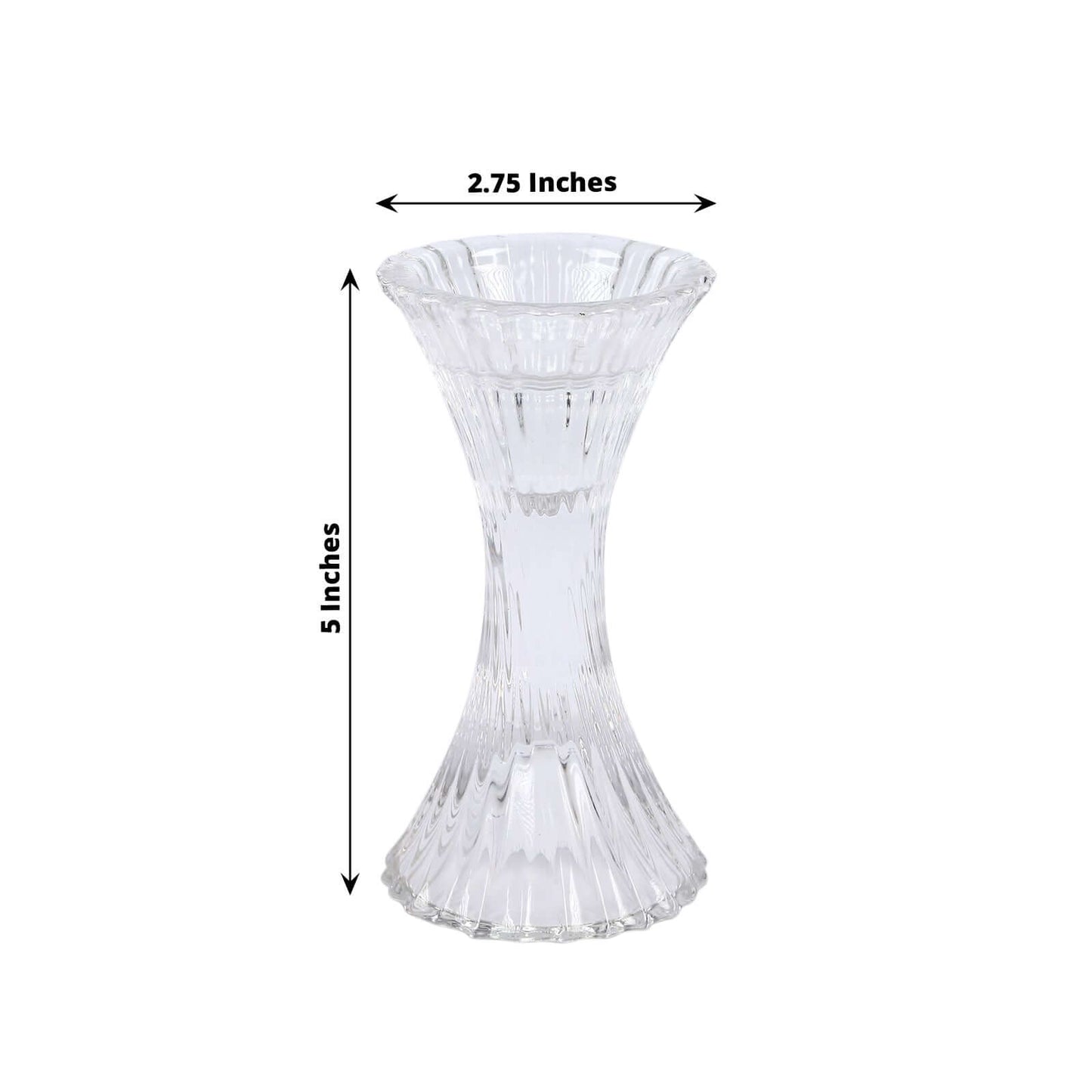 2-Pack Crystal Pillar Candlestick Stands Hour Glass Design with Diagonal Stripes Clear - Reversible Taper Holders 5"
