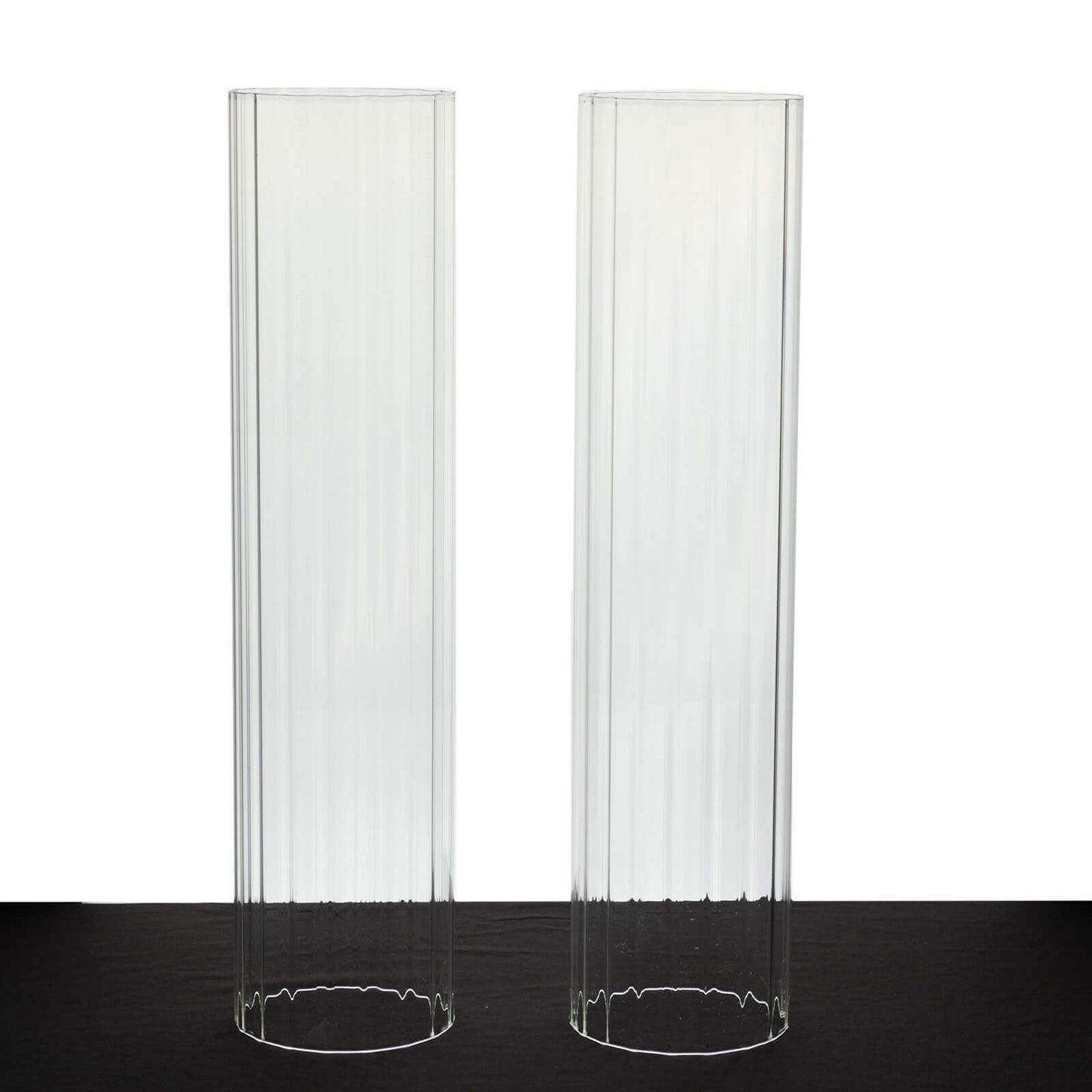 2-Pack Clear Ribbed Glass Hurricane Shades Open End Design - Stylish Candelabra Pillar Candle Holder Table Centerpiece 20"
