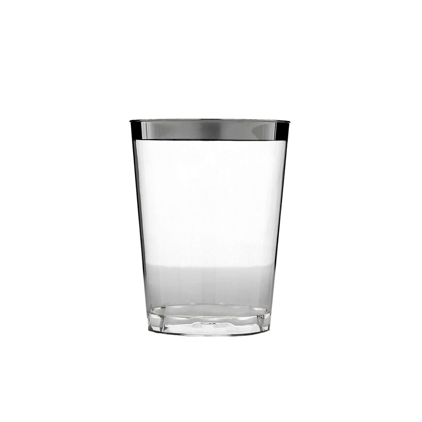 25-Pack Plastic Tumbler Cups Clear with Silver Rim - Stylish Disposable Party Glasses 10oz