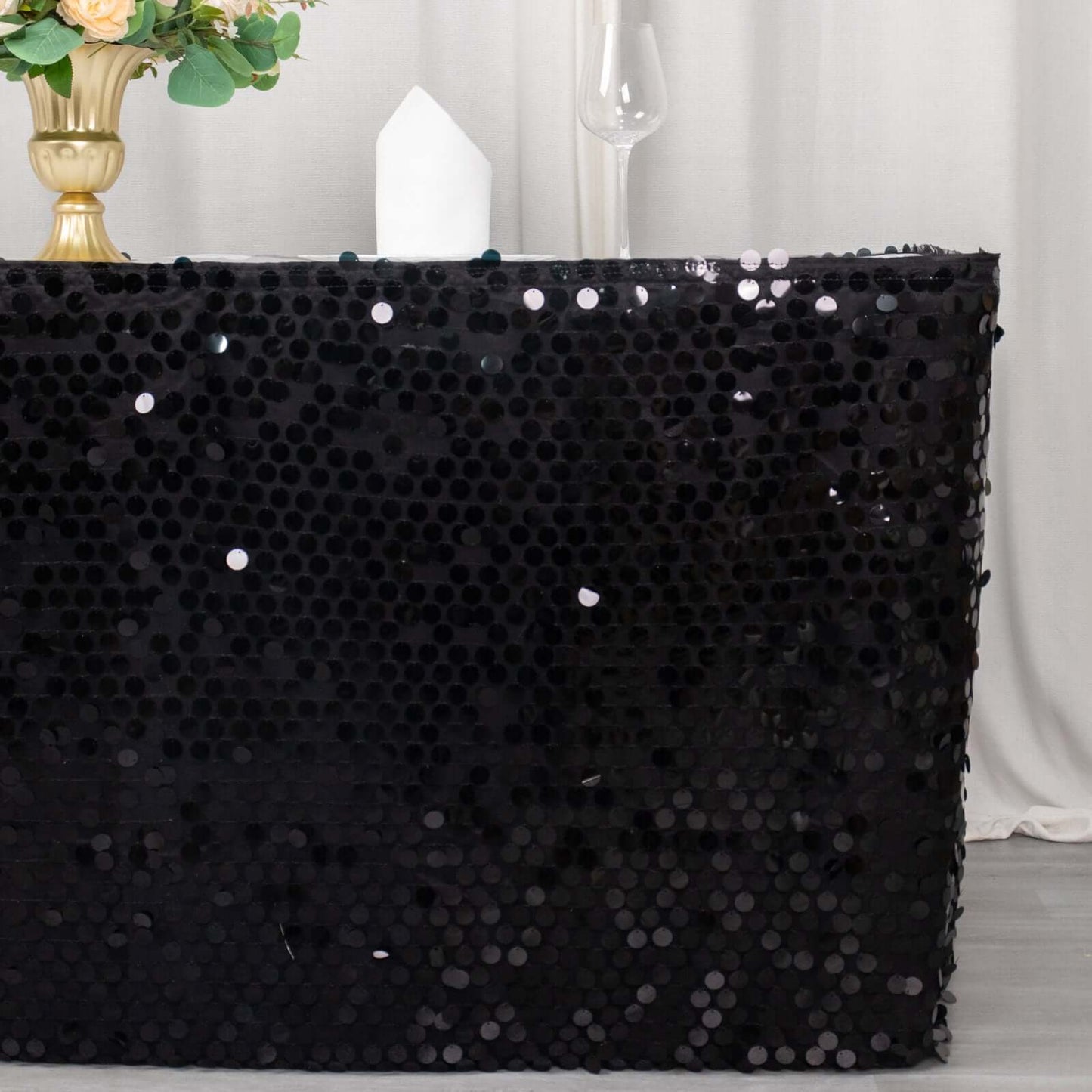 Payette Sequin 21ft Table Skirt Black - Dual Layered Satin Table Cover