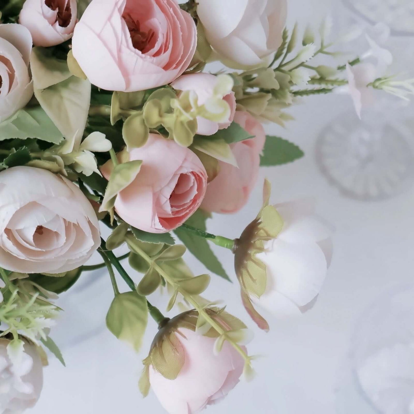 4 Pack 12" Artificial Blush Ranunculus Silk Flower Bridal Bouquets, Faux Buttercup Floral Arrangement