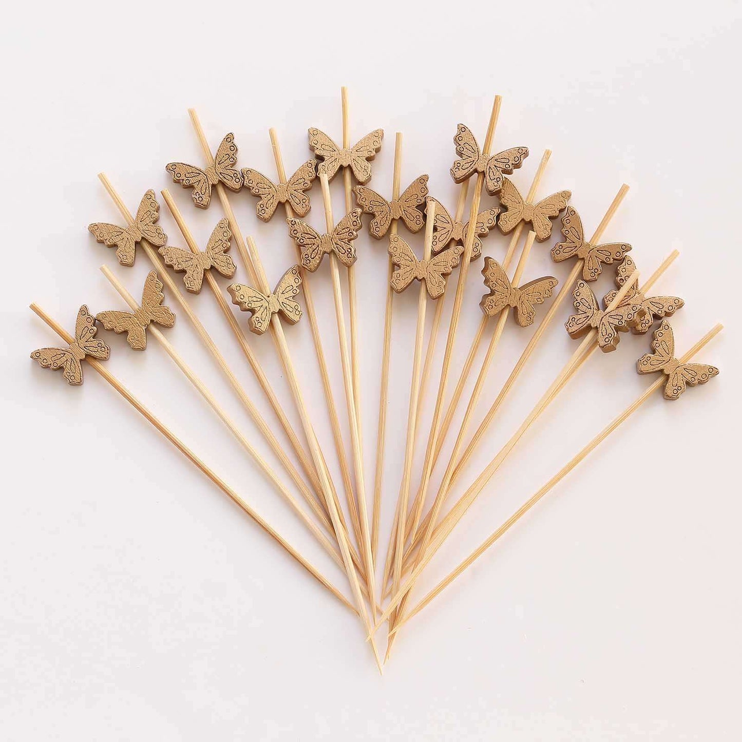 100-Pack Bamboo Cocktail Sticks Butterfly Design Eco Friendly Natural - Biodegradable Party Picks 5"