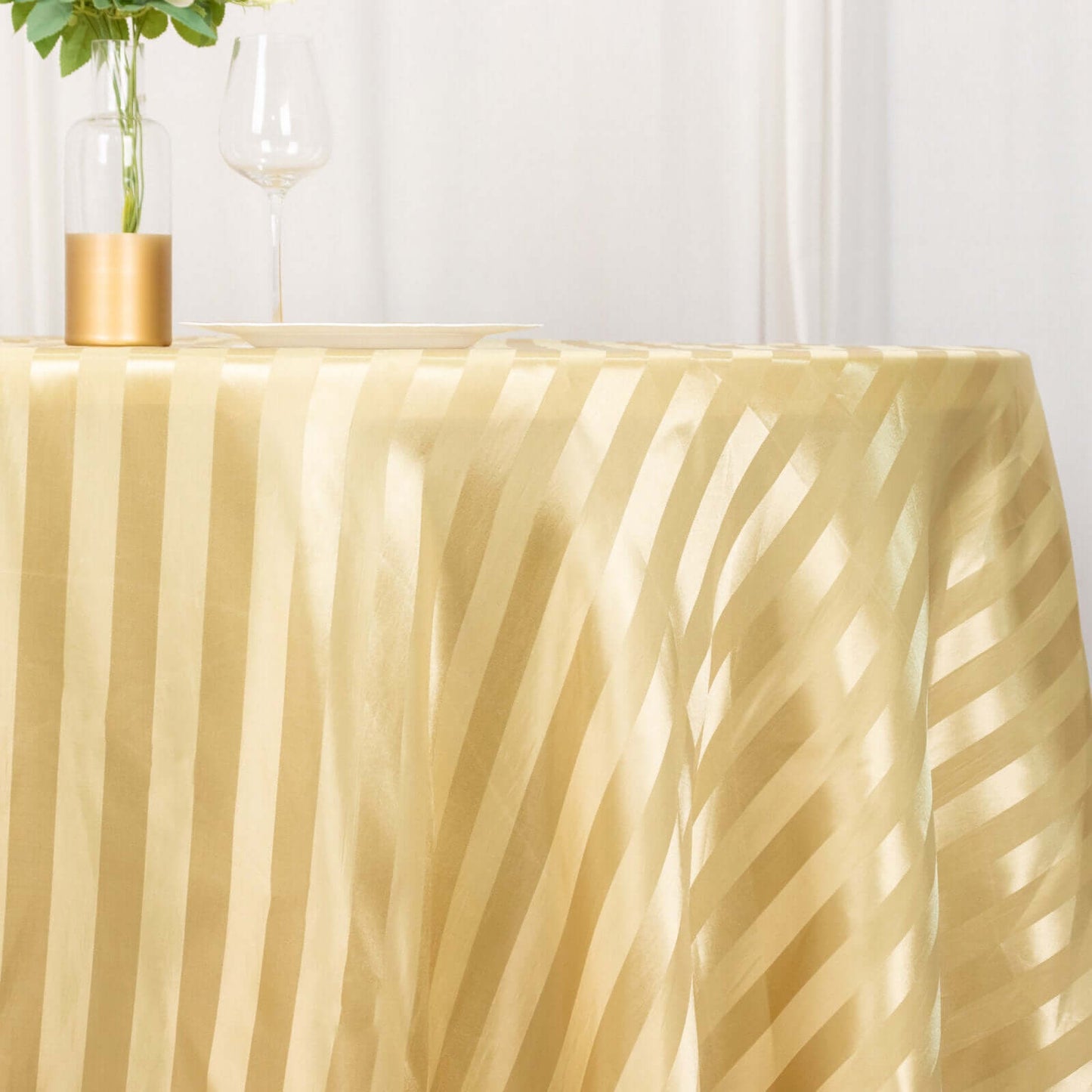 Satin Striped 120" Round Tablecloth Champagne - Silky Smooth Seamless Table Cover