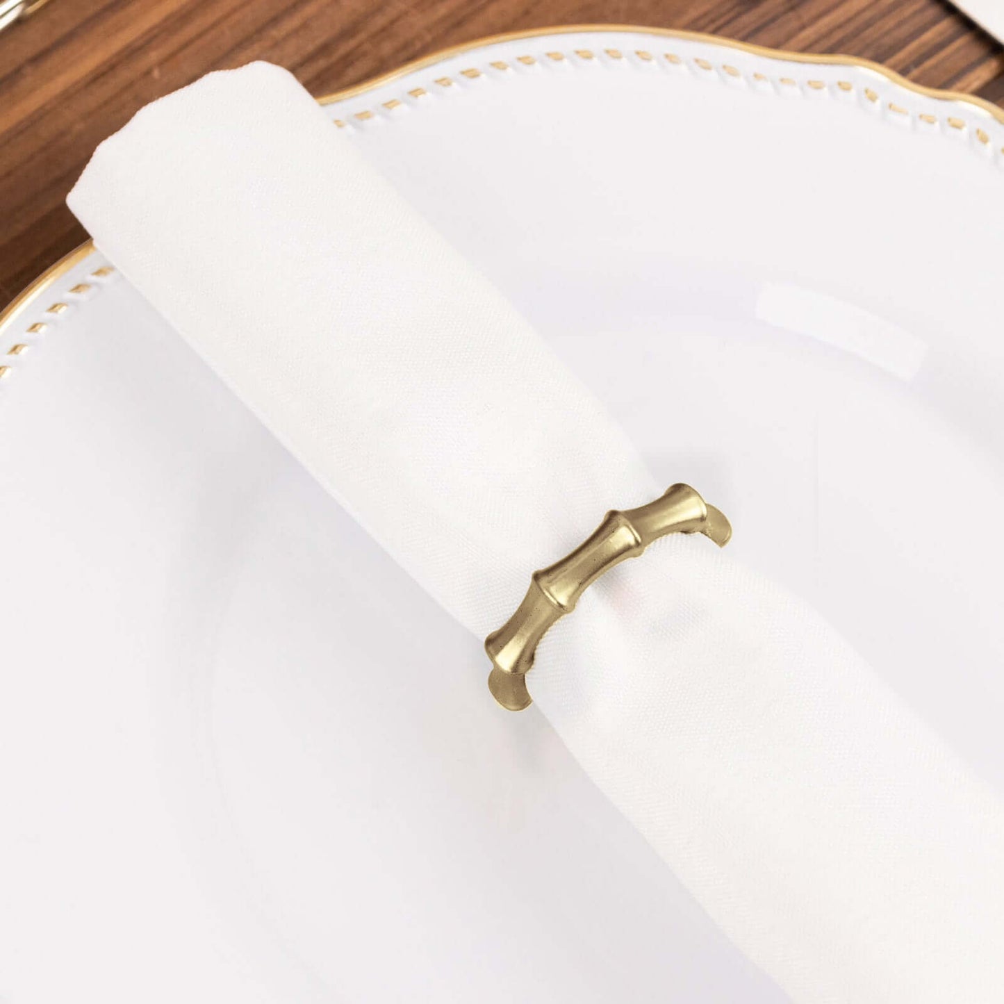 4 Pack Gold Metal Napkin Rings Bamboo Knuckle Style, Modern Serviette Holders - 2"