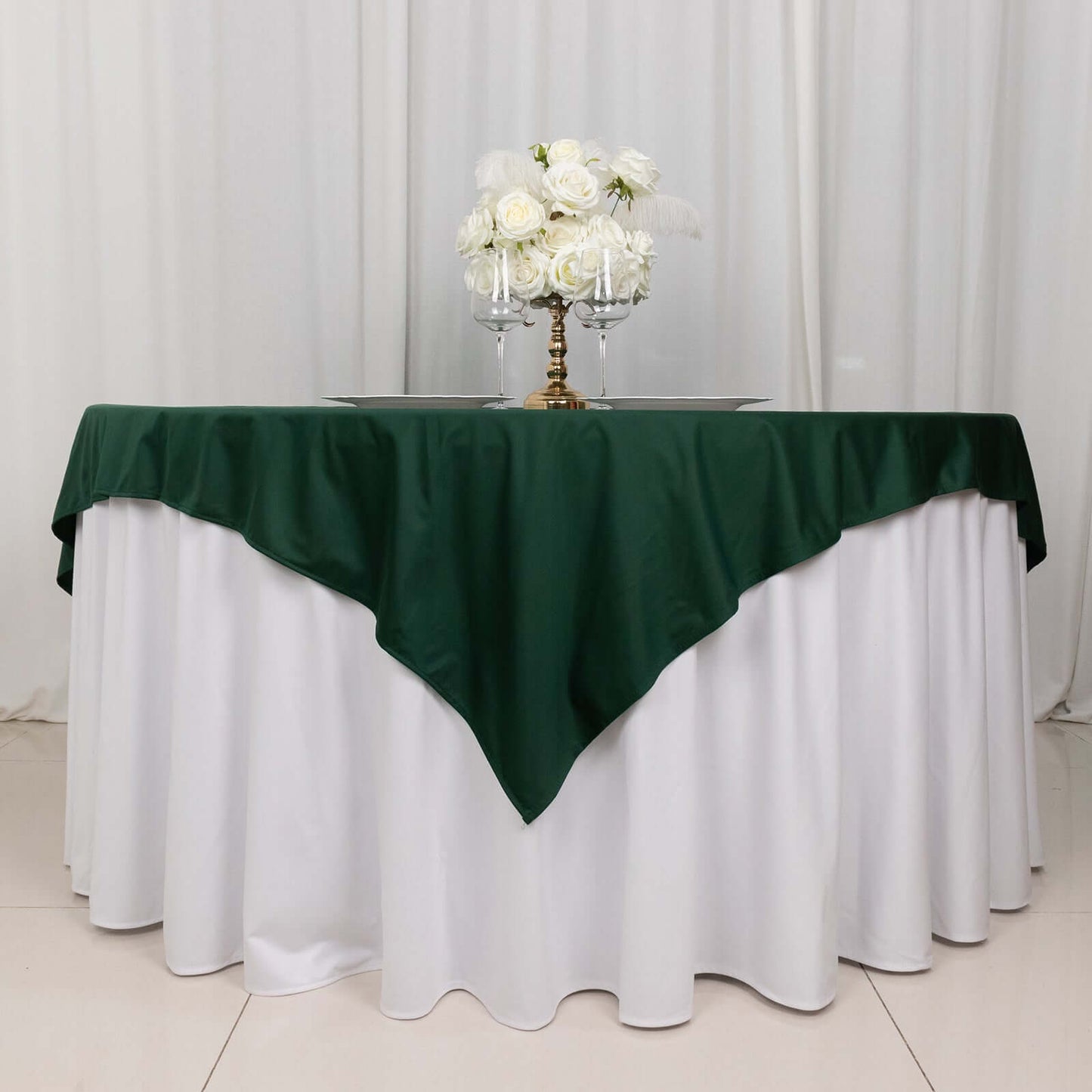 Scuba 70"x70" Table Overlay Square Tablecloth Hunter Emerald Green - Wrinkle Free & Stain Resistant Table Cover