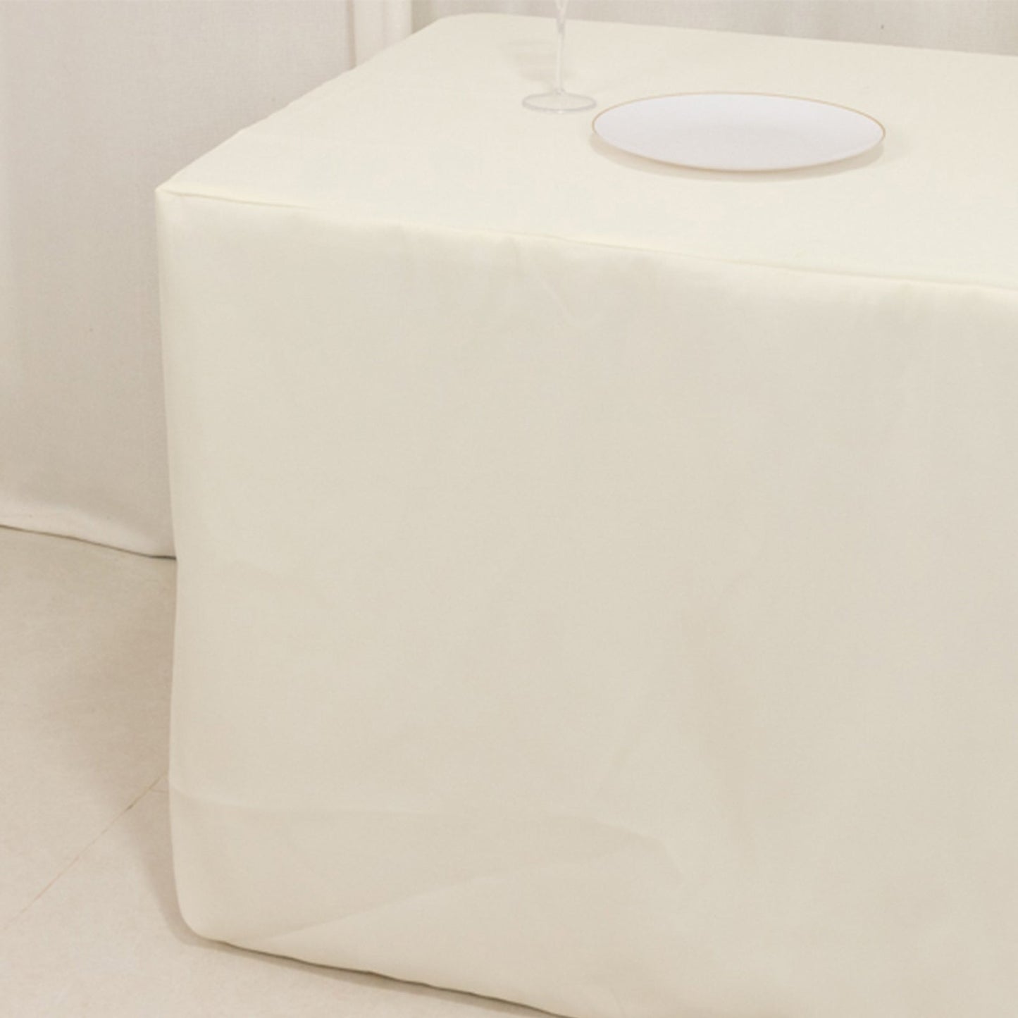 Fire Retardant Premium Polyester 6ft Rectangular Tablecloth Ivory Fitted High-Performance Table Cover