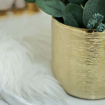2-Pack Flower Plant Pots Textured Round Design Metallic Gold - Ceramic Cylindrical Indoor Planters 5"