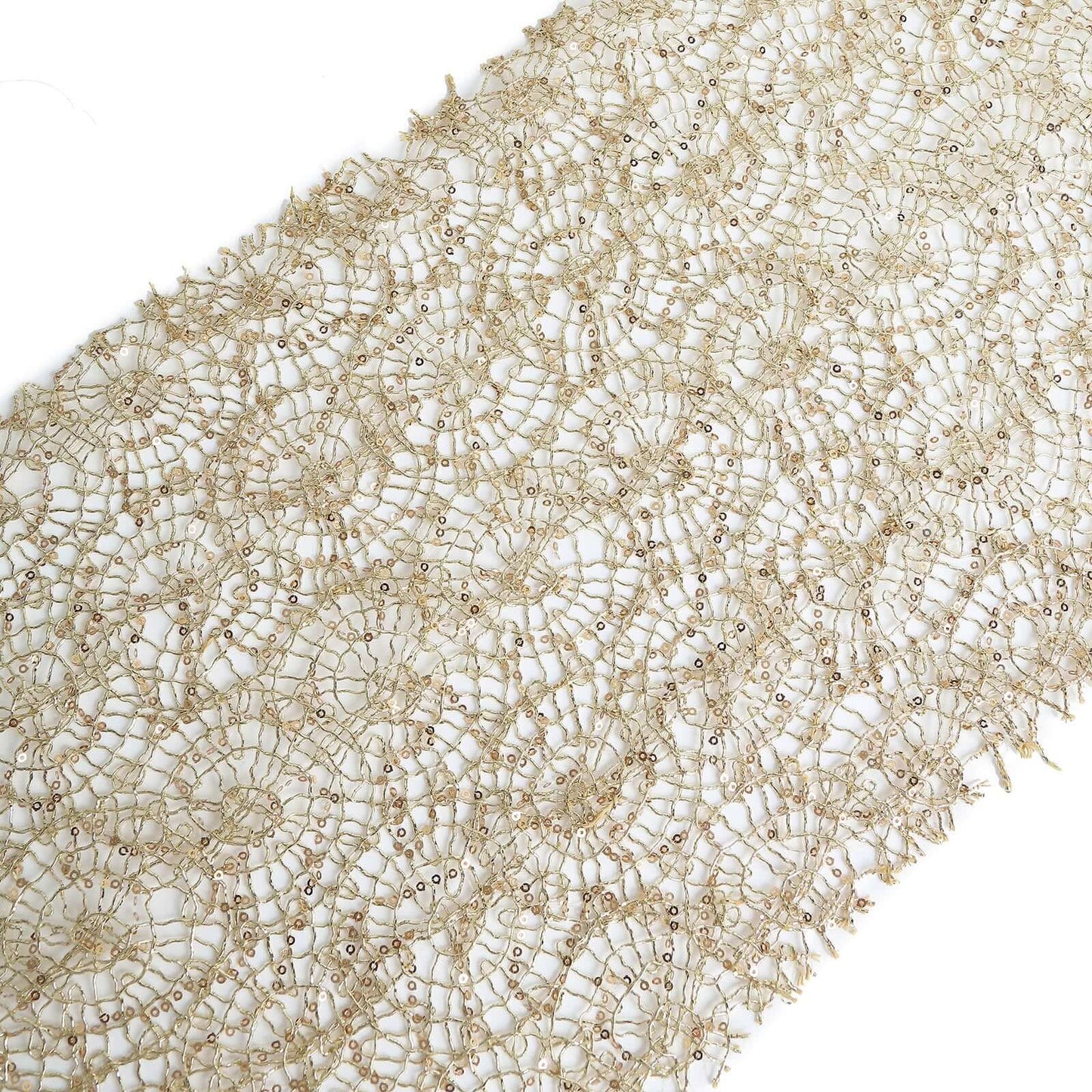 Mesh 12"x108" Table Runner Gold - Sequin Schiffli Lace Design for Stylish Celebrations