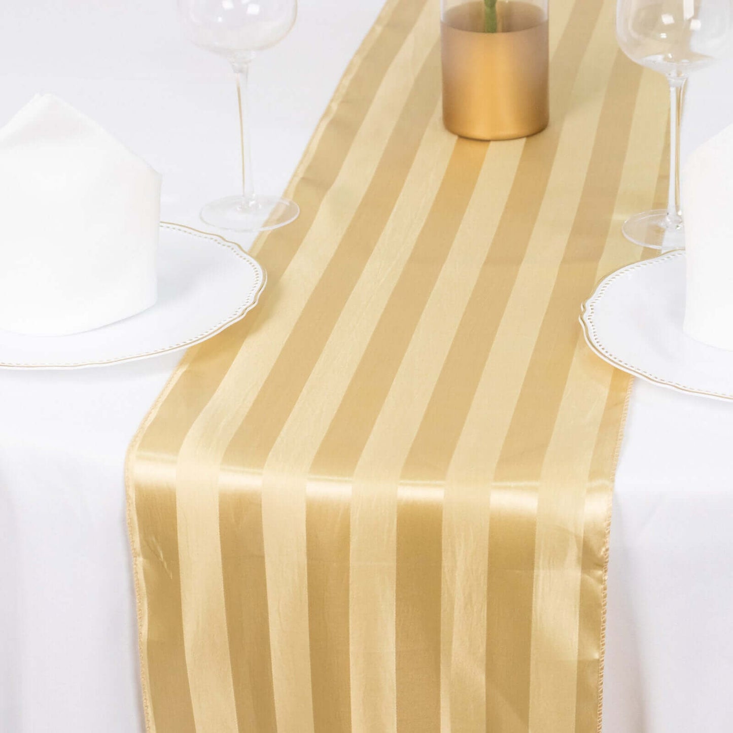 Satin 12"x108" Table Runner Champagne - Stripe Table Decor