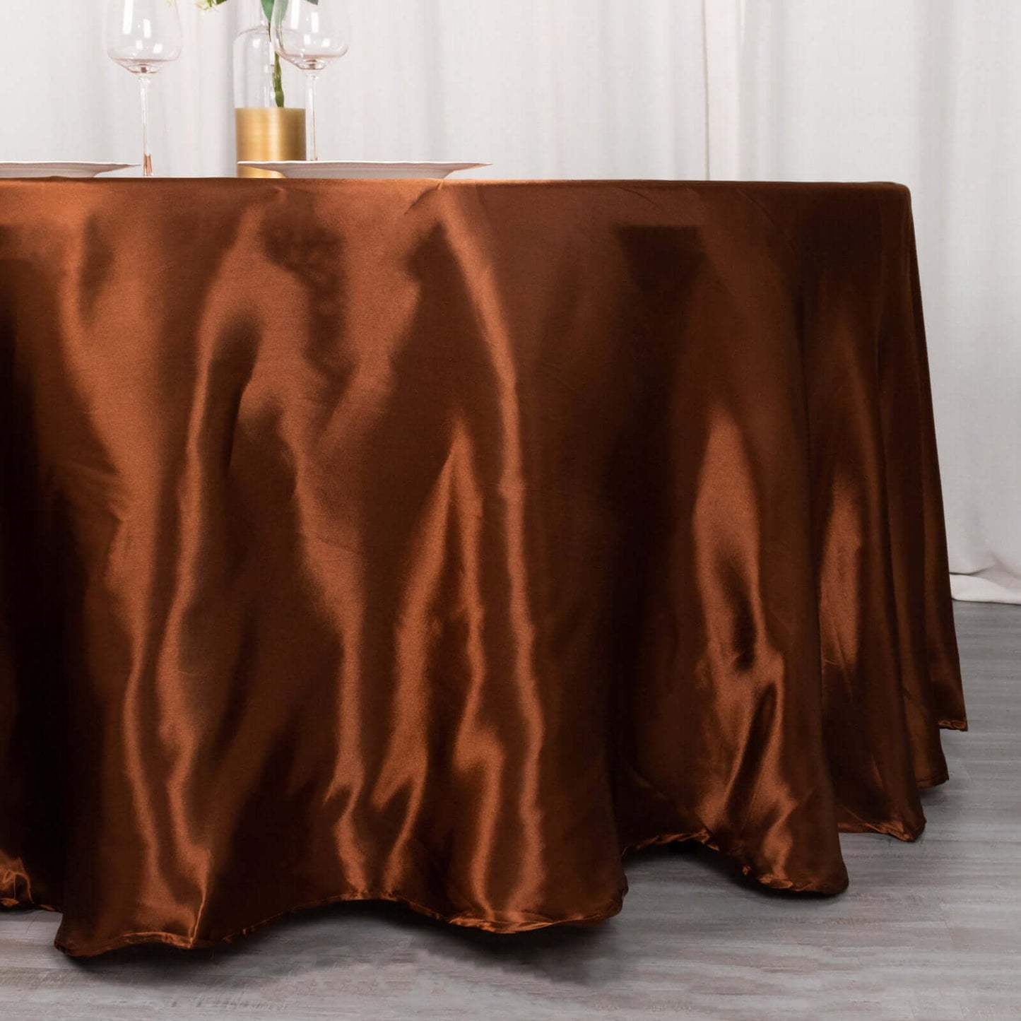Satin 120" Round Tablecloth Cinnamon Brown - Stylish Seamless Table Cover