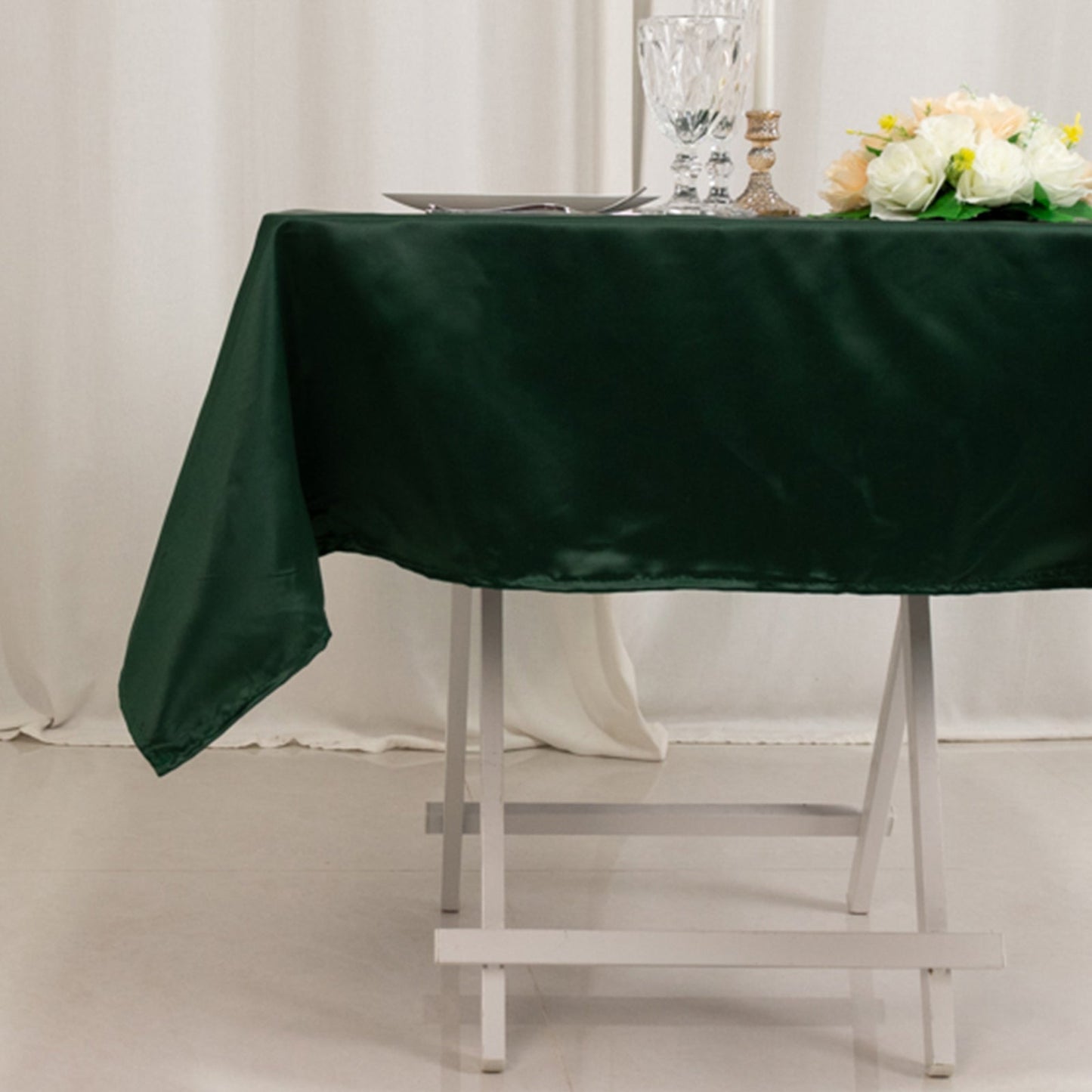 Lamour Satin 54"x54" Square Tablecloth Hunter Emerald Green - Durable & Silk-Like Table Cover
