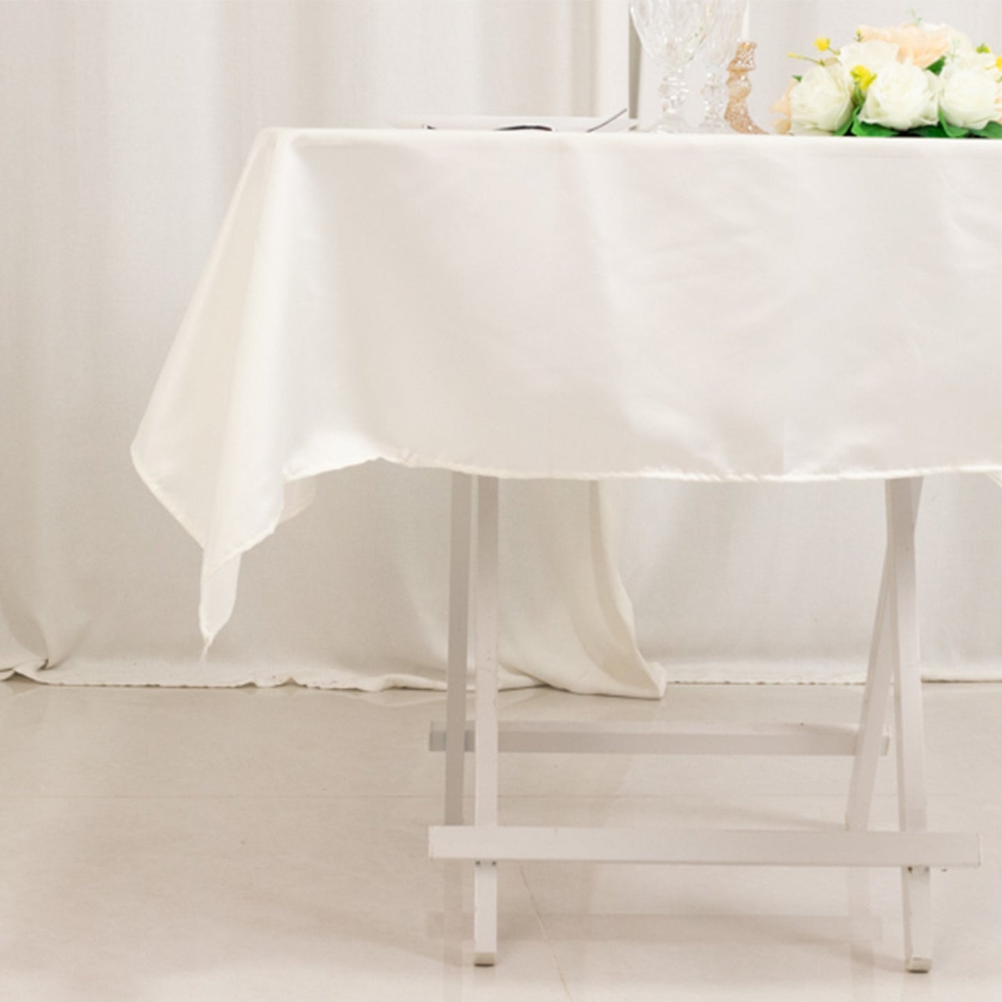 Lamour Satin 54"x54" Square Tablecloth Ivory - Durable & Silk-Like Table Cover