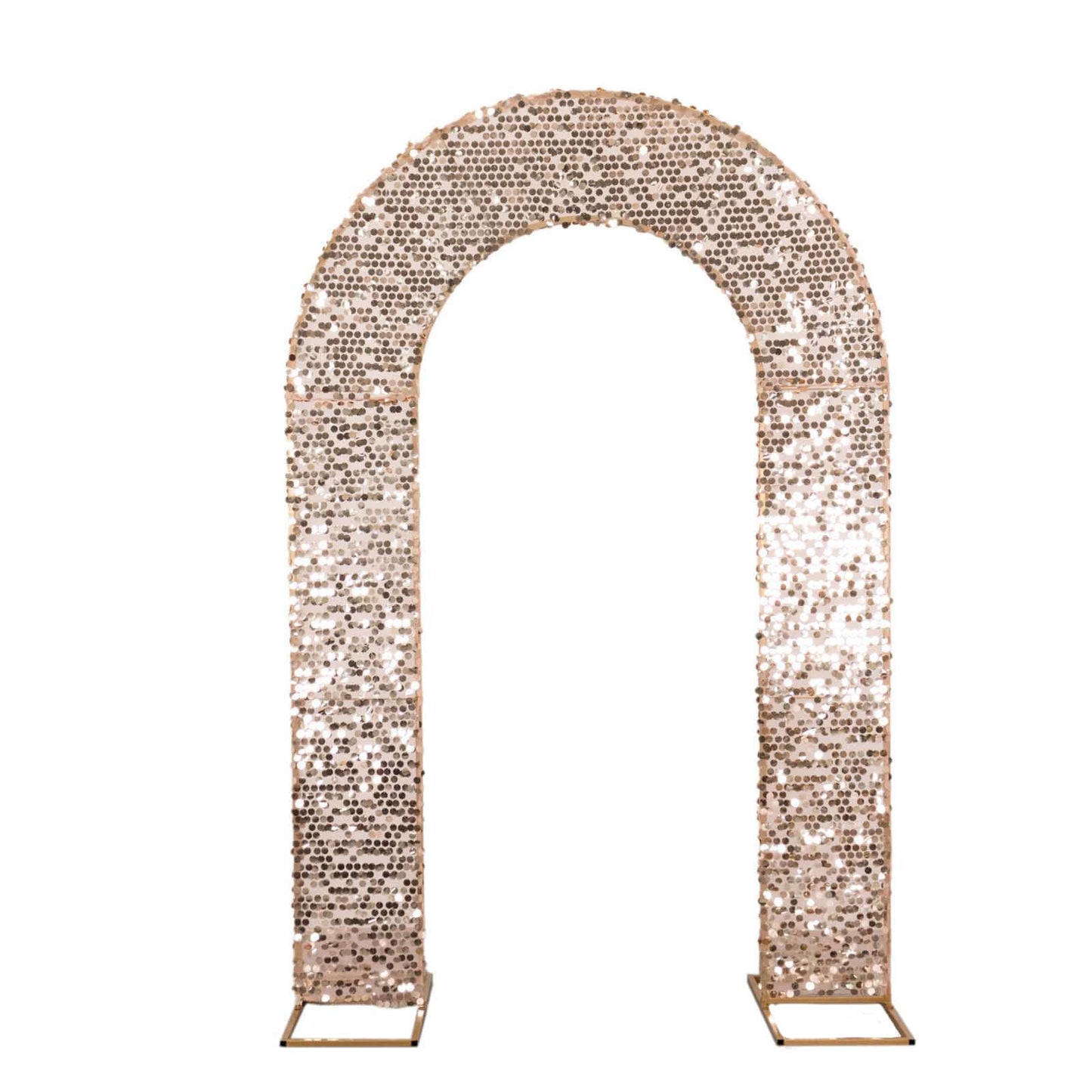 8ft Rose Gold Big Payette Sequin Open Arch Wedding Arch Cover, Sparkly U-Shaped Fitted Backdrop Slipcover