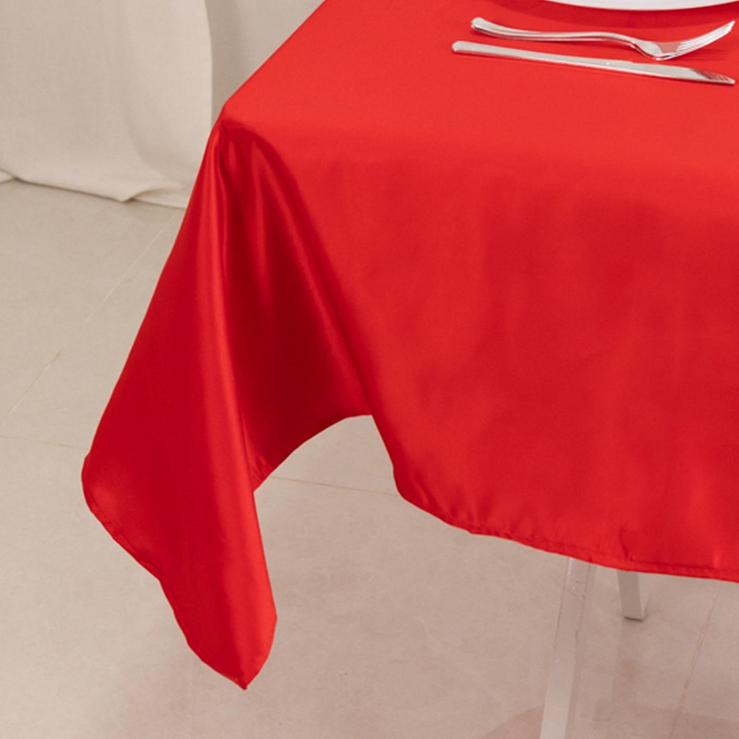 Lamour Satin 54"x54" Table Overlay Square Tablecloth Red - Durable & Silk-Like Table Cover