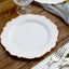 10-Pack Plastic 8" Round Dessert Plates in White with Rose Gold Scalloped Rim - Disposable Appetizer/Salad Plates