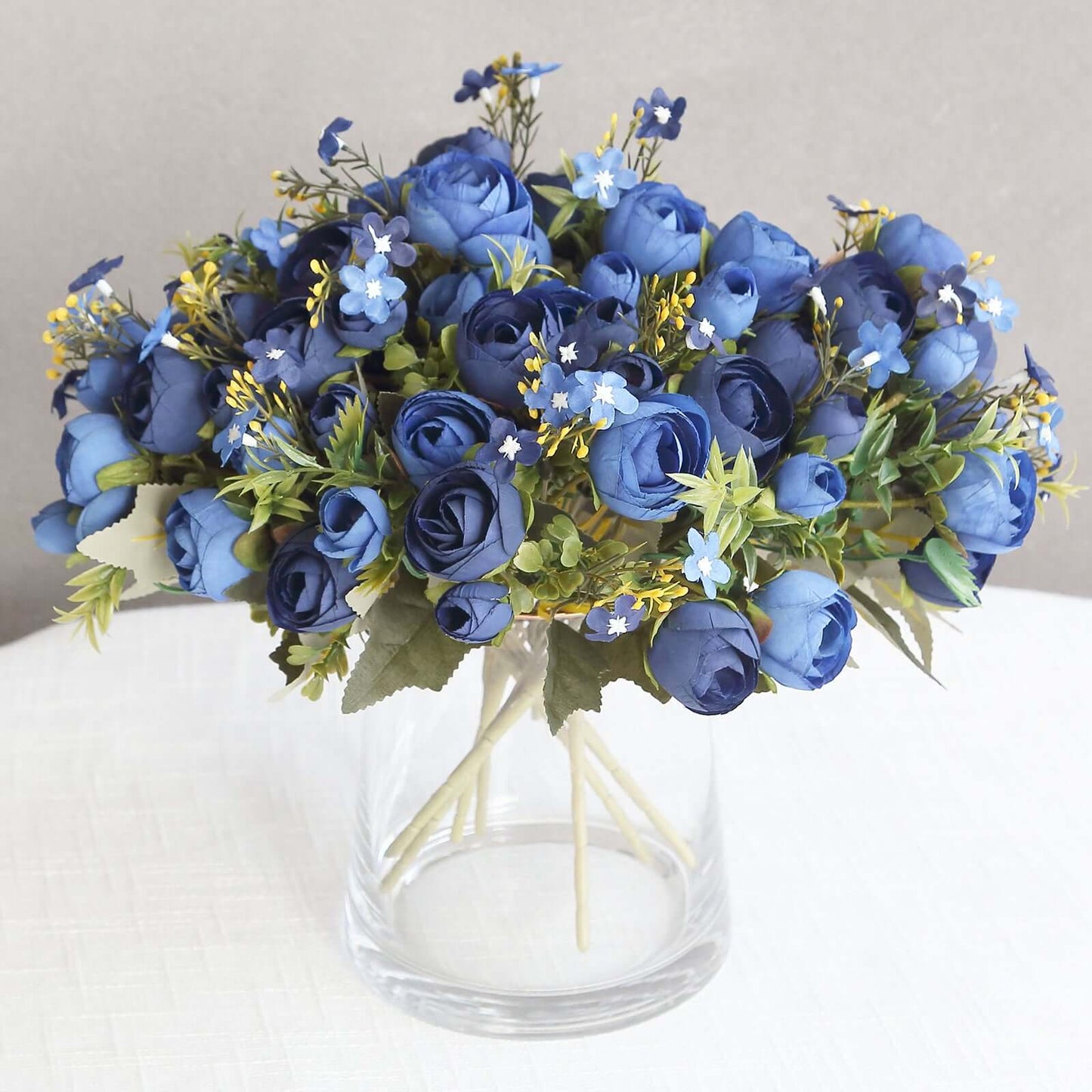 4 Pack 12" Artificial Navy Blue Ranunculus Silk Flower Bridal Bouquets, Faux Buttercup Floral Arrangement