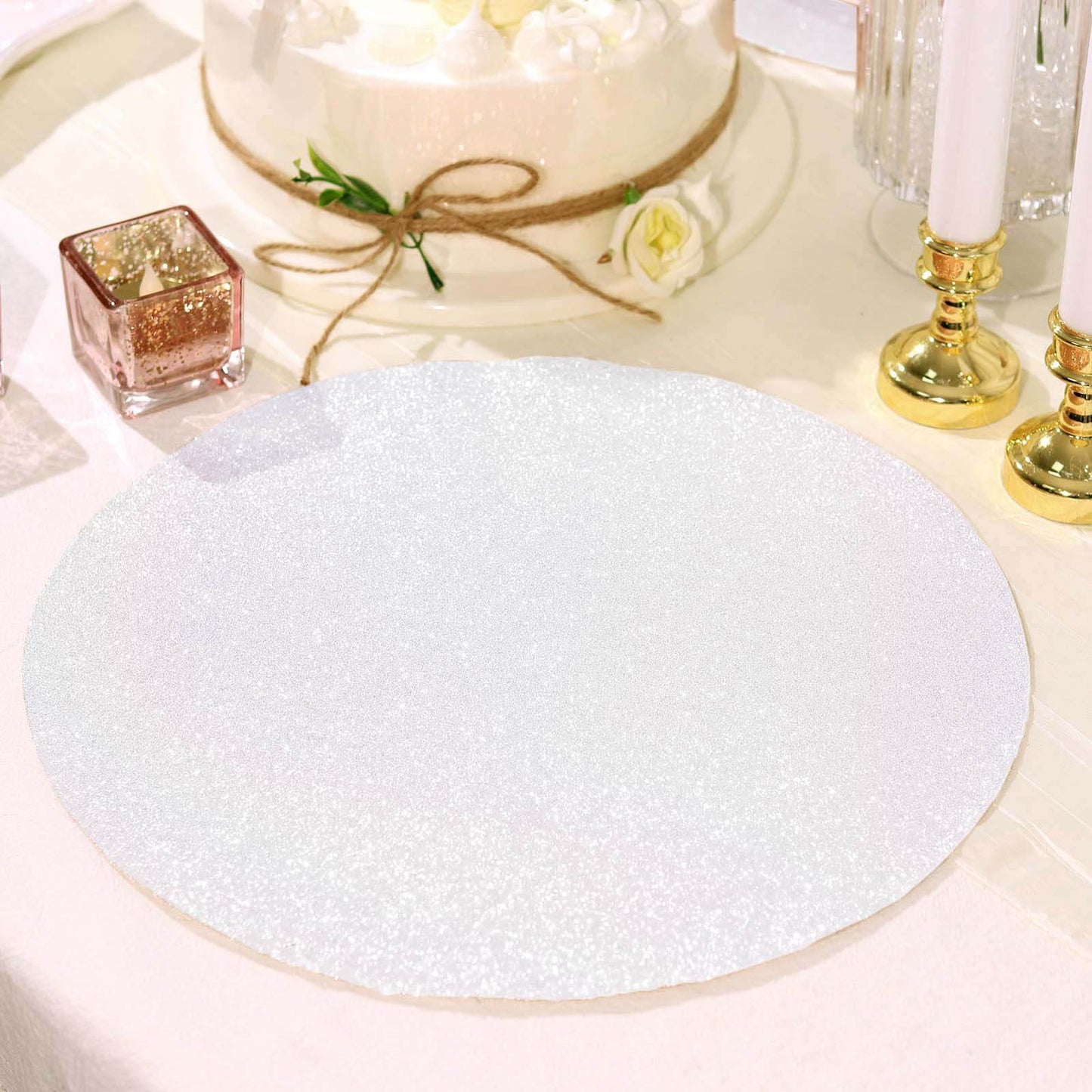 6-Pack Placemats Glitter Design Iridescent Sparkle Round - Non-Slip Decorative Dining Table Mats 13"