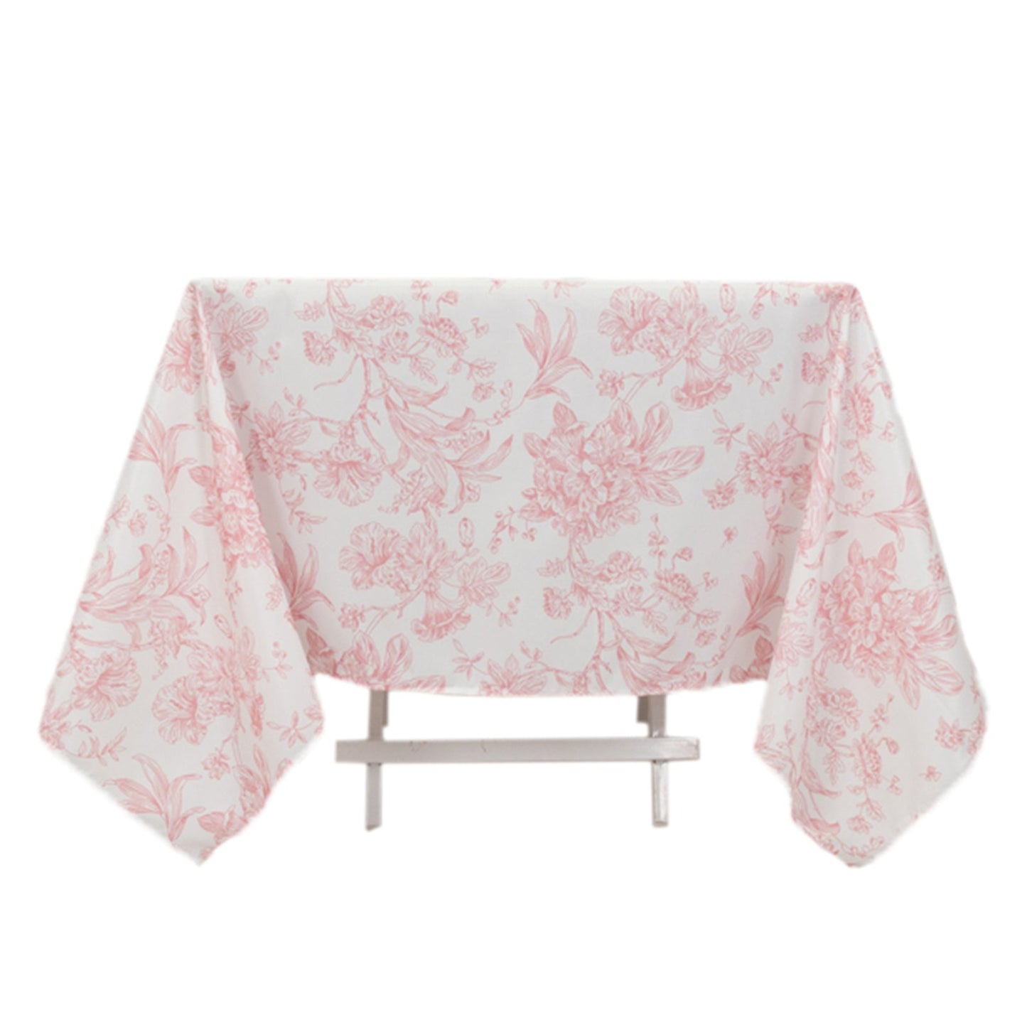 Polyester 70"x70" Square Tablecloth White - Pink French Toile Pattern for Elegant Occasions