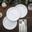 10-Pack White Plastic Dessert Plates â€“ 8" Round with Silver Beaded Rim, Disposable for Parties & Events