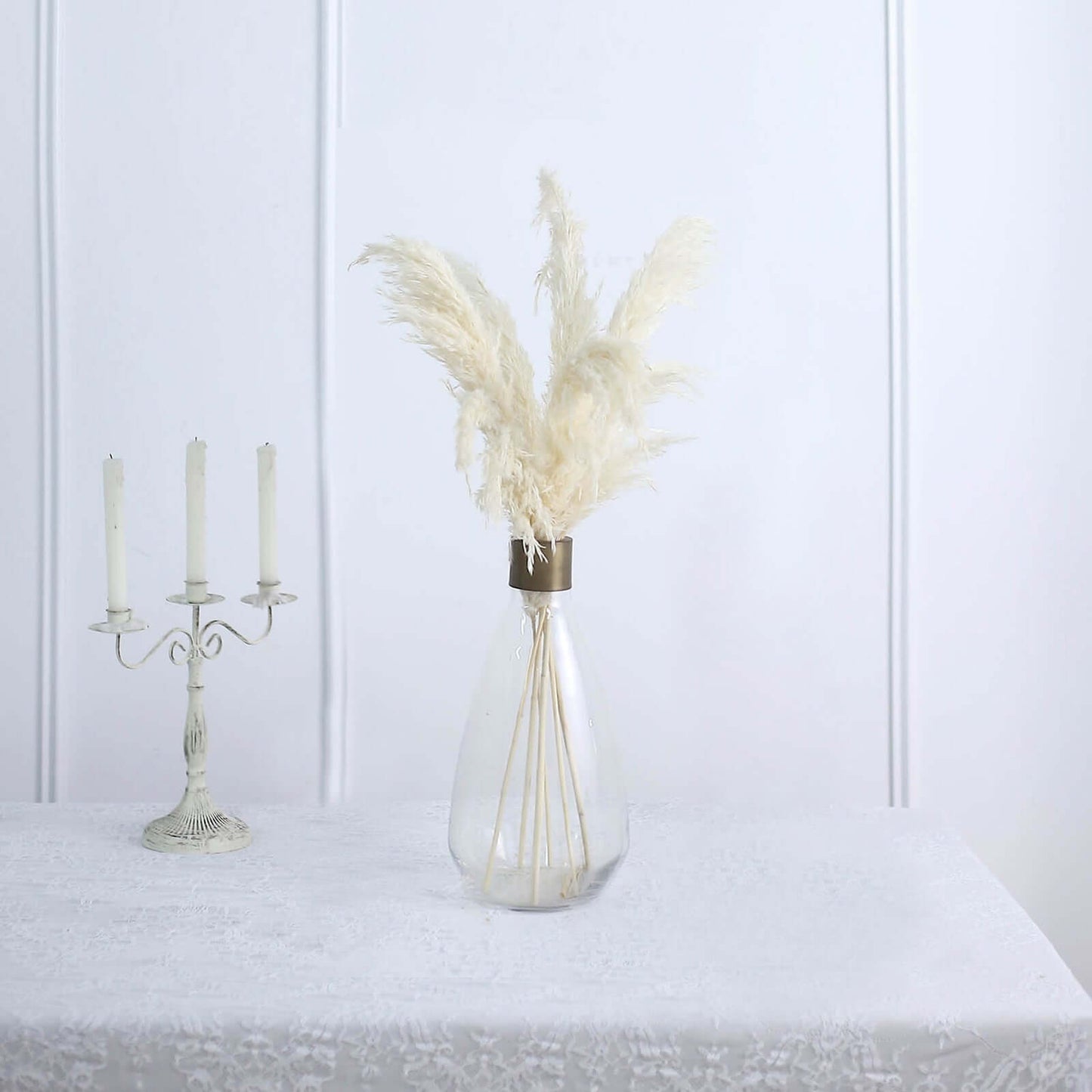 6 Stems Natural Dried Pampas Grass Decor Off White Tint - Versatile Plant Sprays for Boho Chic Vase Displays Backdrops & Event Styling 32"