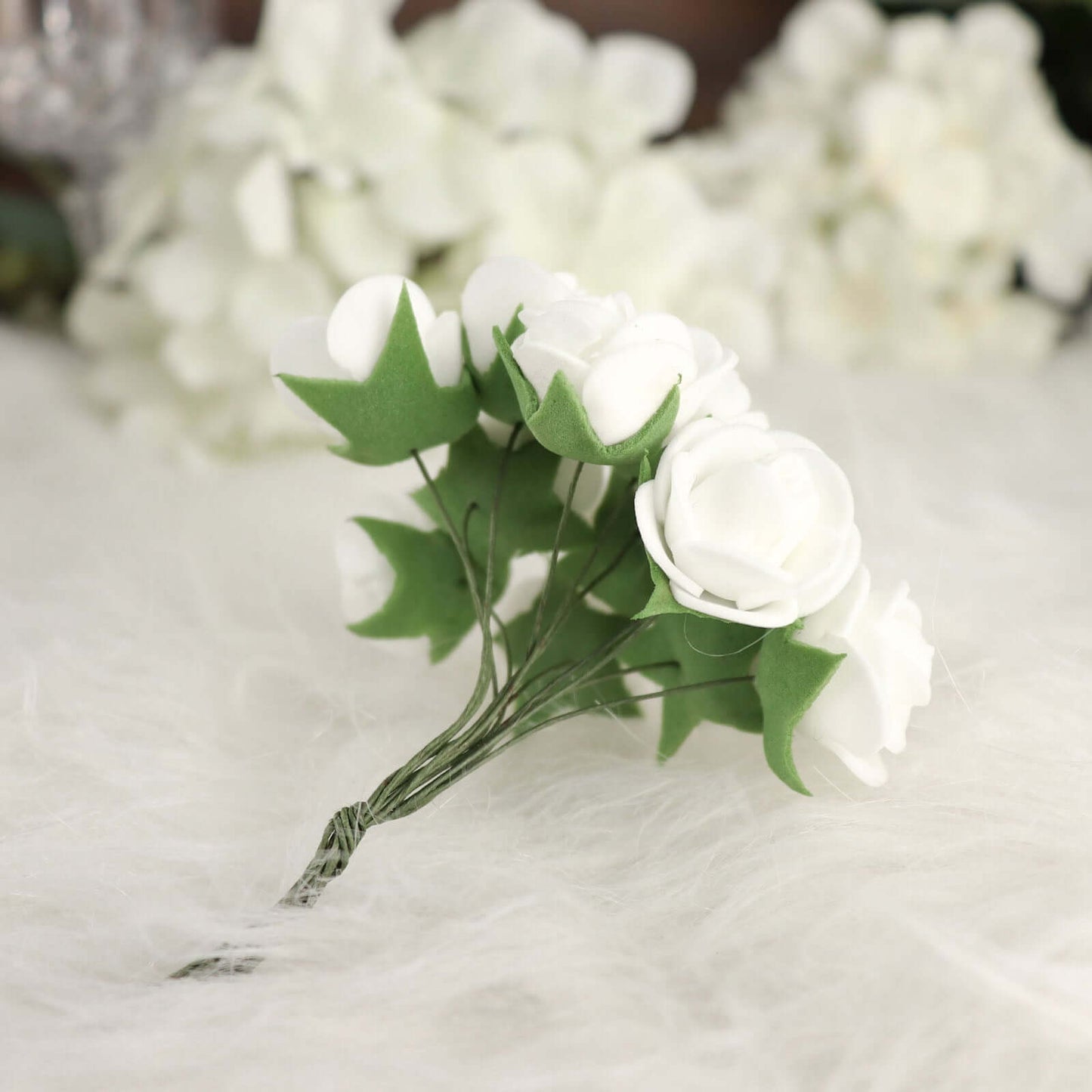 48 Roses 1" White Real Touch Artificial DIY Foam Rose Flowers With Stem, Craft Rose Buds