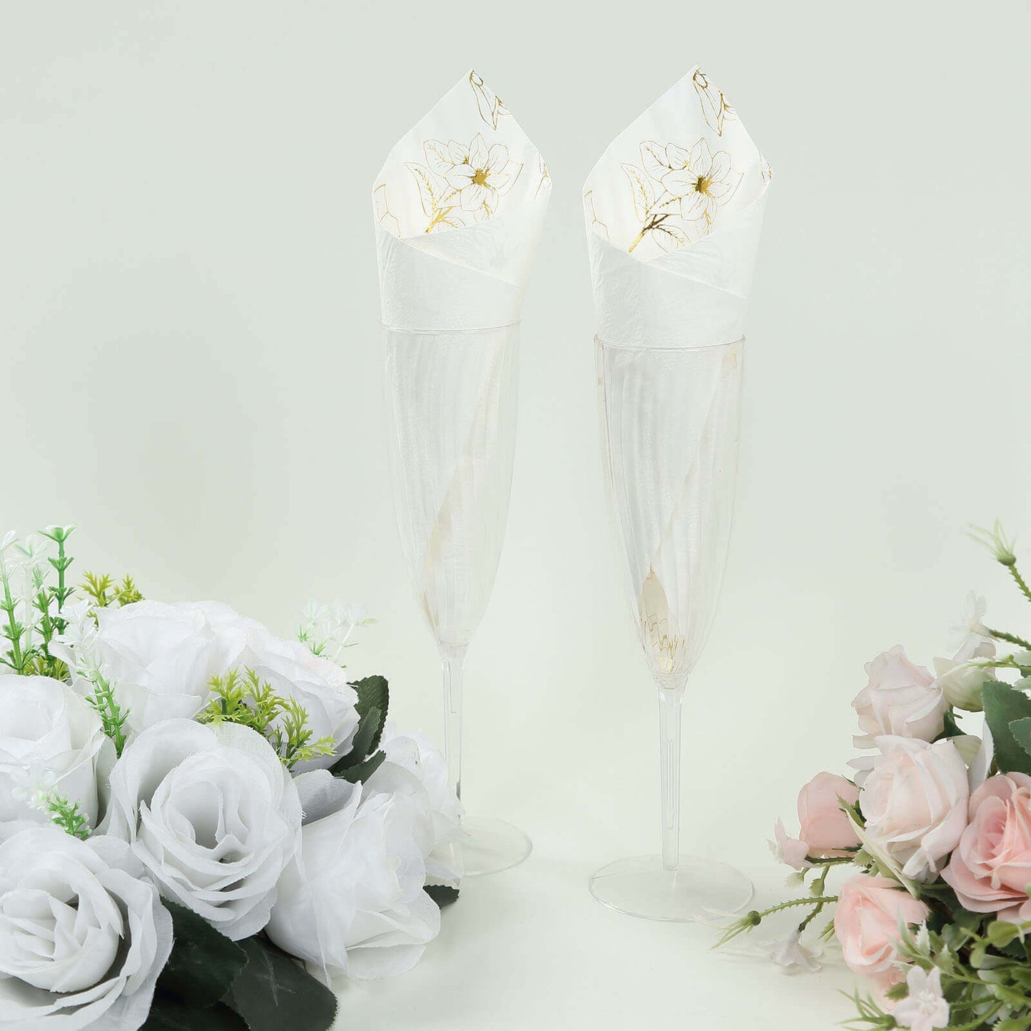 50-Pack Paper Cocktail Napkins with Gold Magnolia Flowers Print White - Highly 2 Ply Absorbent Soft Napkins for Beverages