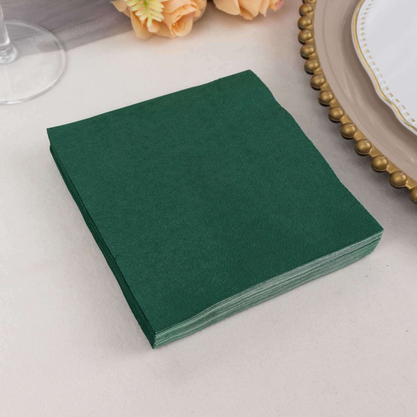 50-Pack Paper Beverage Napkins Hunter Emerald Green - 2 Ply Disposable Soft 18GSM Cocktail Napkins 5"x5"