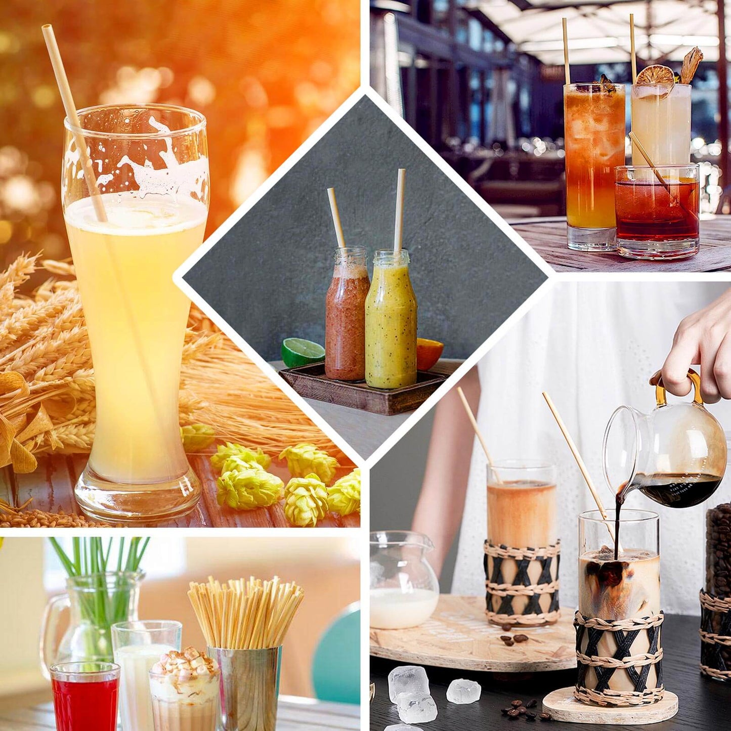 100-Pack Compostable Straws Plant Based 100% Plastic Free - Sustainable Biodegradable Wheat Straws 9"