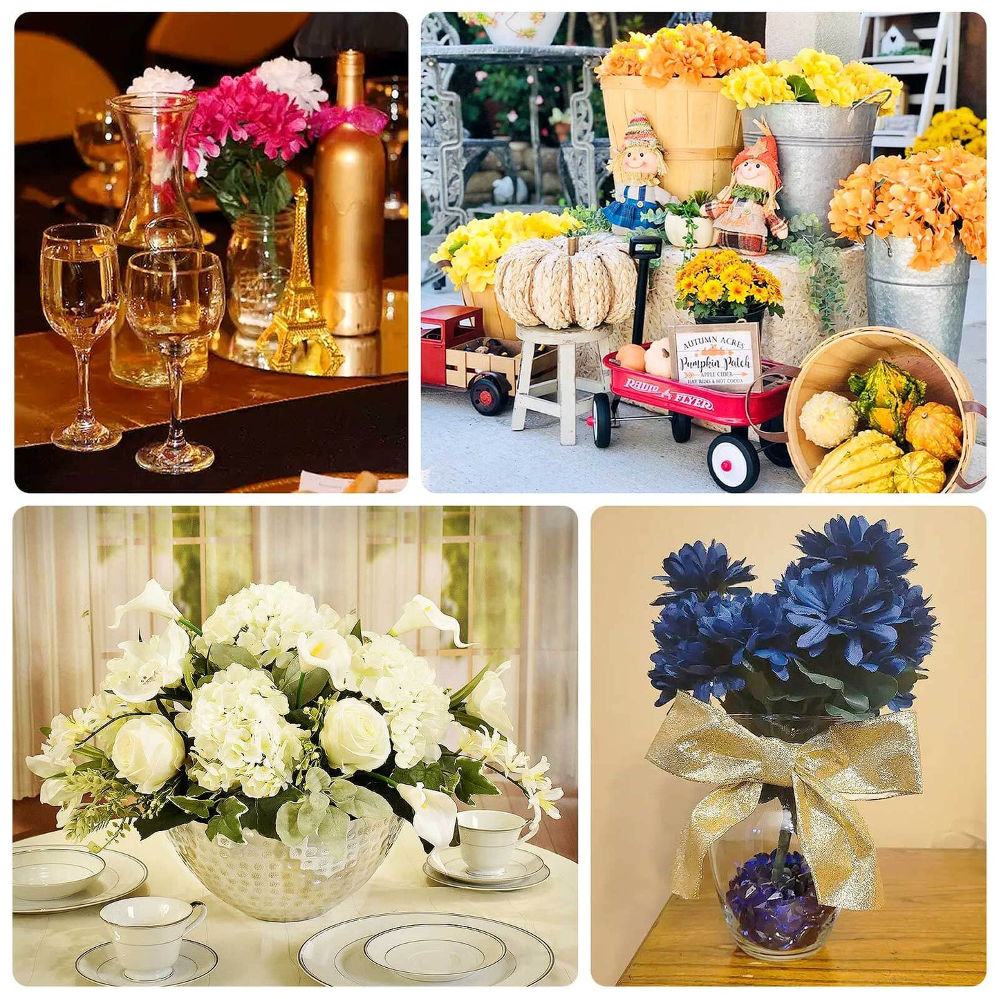 12 Bushes Red Artificial Silk Chrysanthemum Flower Bouquets