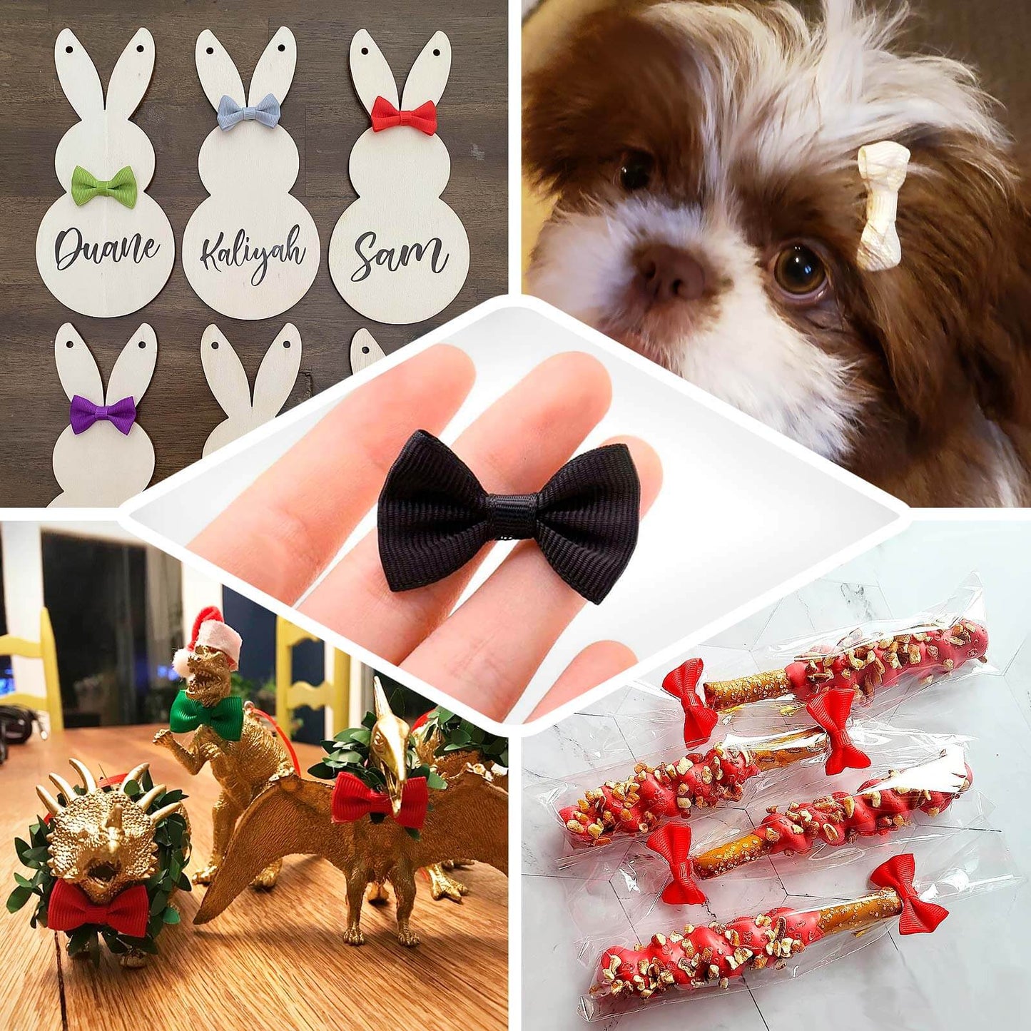 50 Pcs 1.5" Dusty Rose Grosgrain Pre Tied Ribbon Bows, Gift Basket Party Favor Bags Decor - Polyester