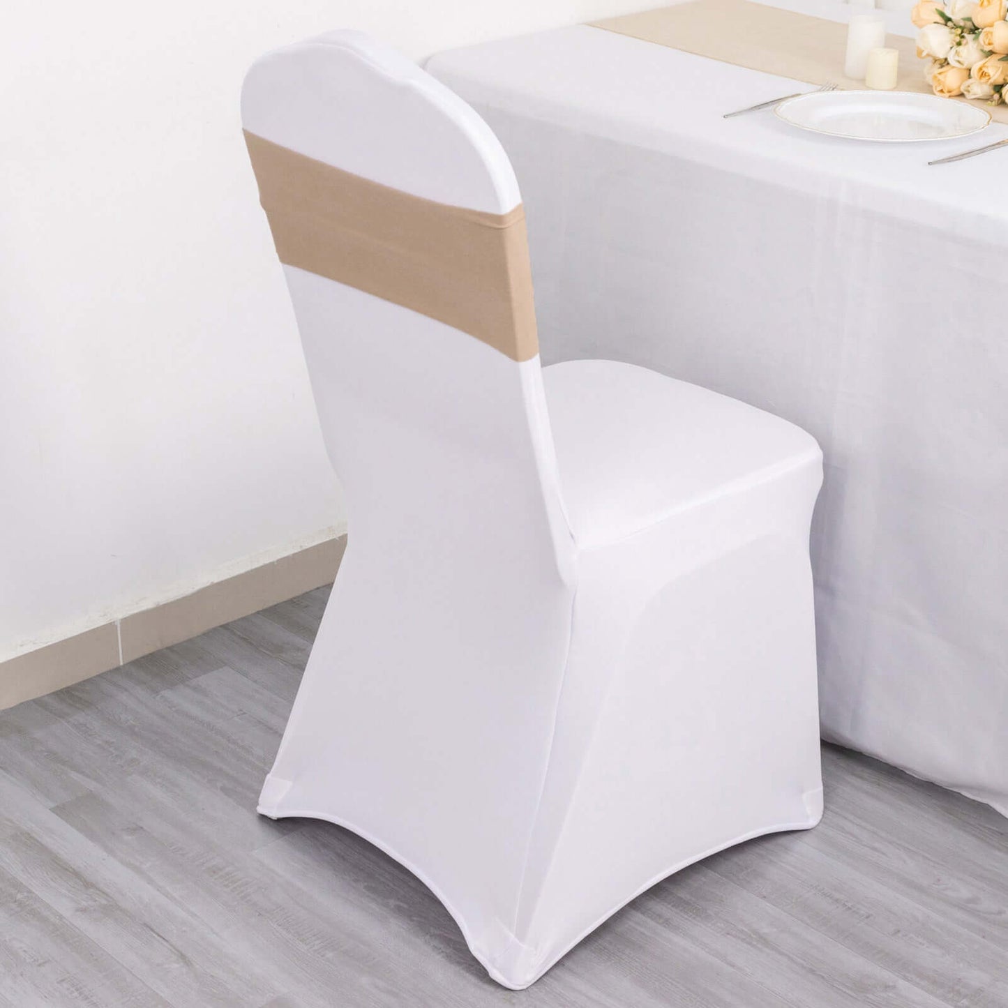 5 Pack Stretch Spandex Chair Sashes Nude - Fitted Finish Two Ply Heavy Duty Chair Bands 5"x12"