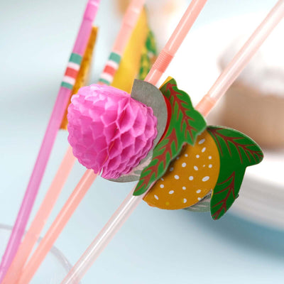 50-Pack Tropical Fruit Drinking Straws Multi-Colored - Disposable Straws for Summer Drinks 10"